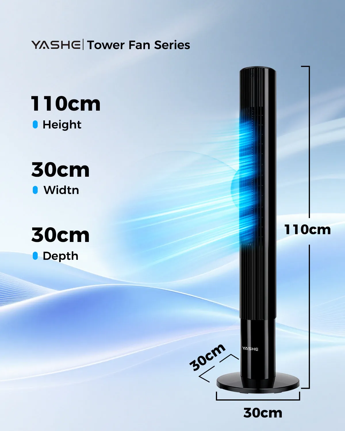 YASHE Ventilateur Tour Silencieux 3 Vitesses Télécommande Nuit
