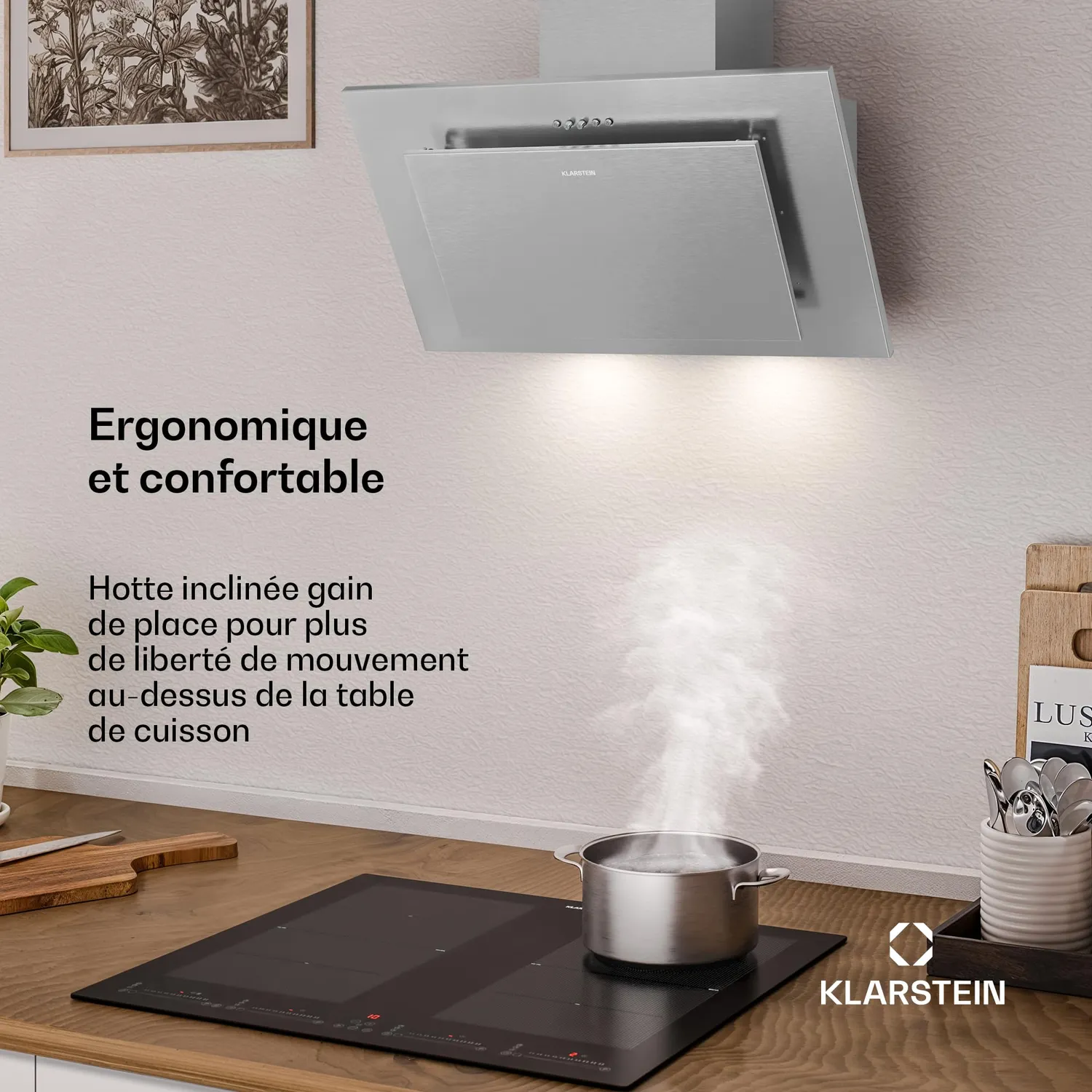 Klarstein Athena hotte inclinée 60 cm inox 254 m³/h