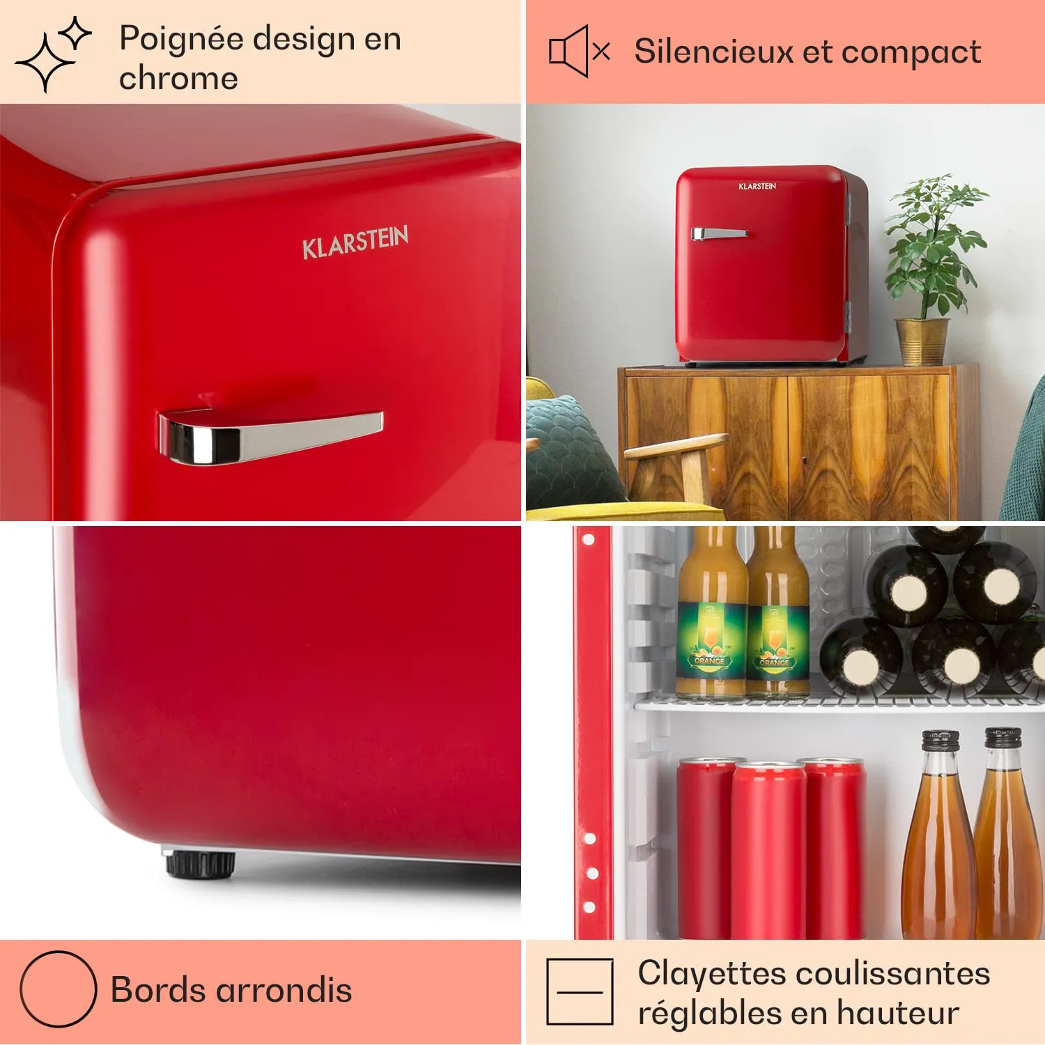 Klarstein Audrey Mini réfrigérateur 48 L rouge rétro
