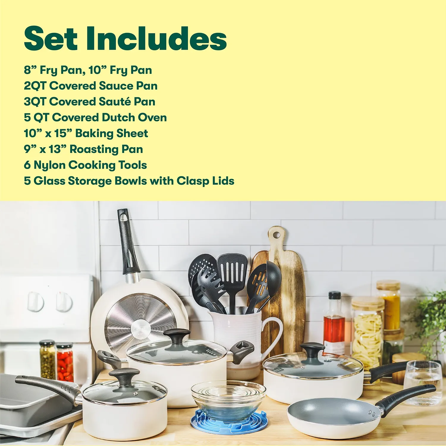 Bella Cook Bake and Store batterie cuisine 21 pièces blanc antiadhésive