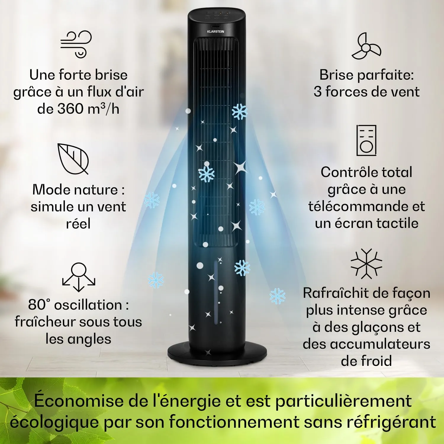 Klarstein rafraîchisseur air mobile 5-en-1 50W 360 m3/h noir