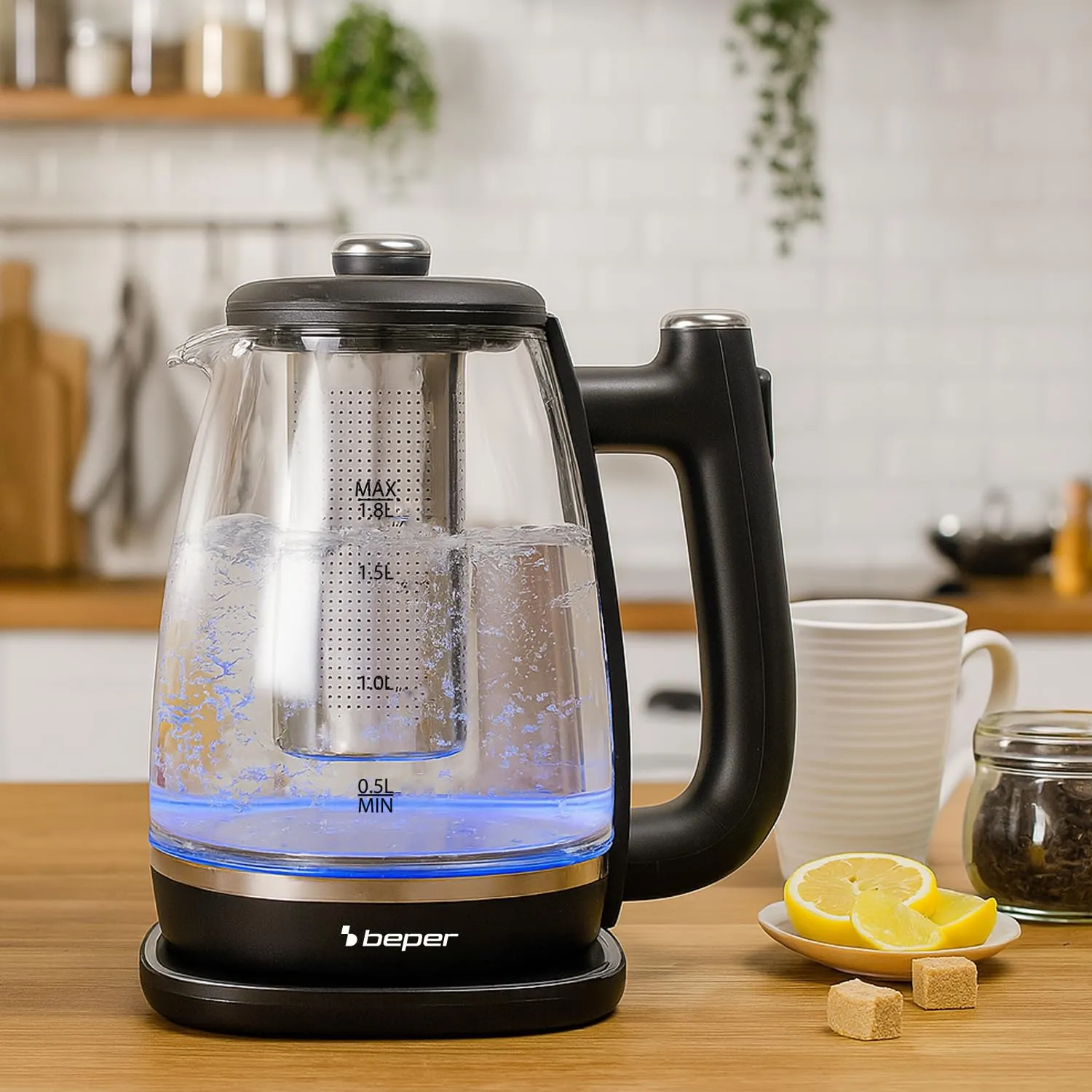 Beper P101BOL200 bouilloire verre 1,8 L avec filtre à thé