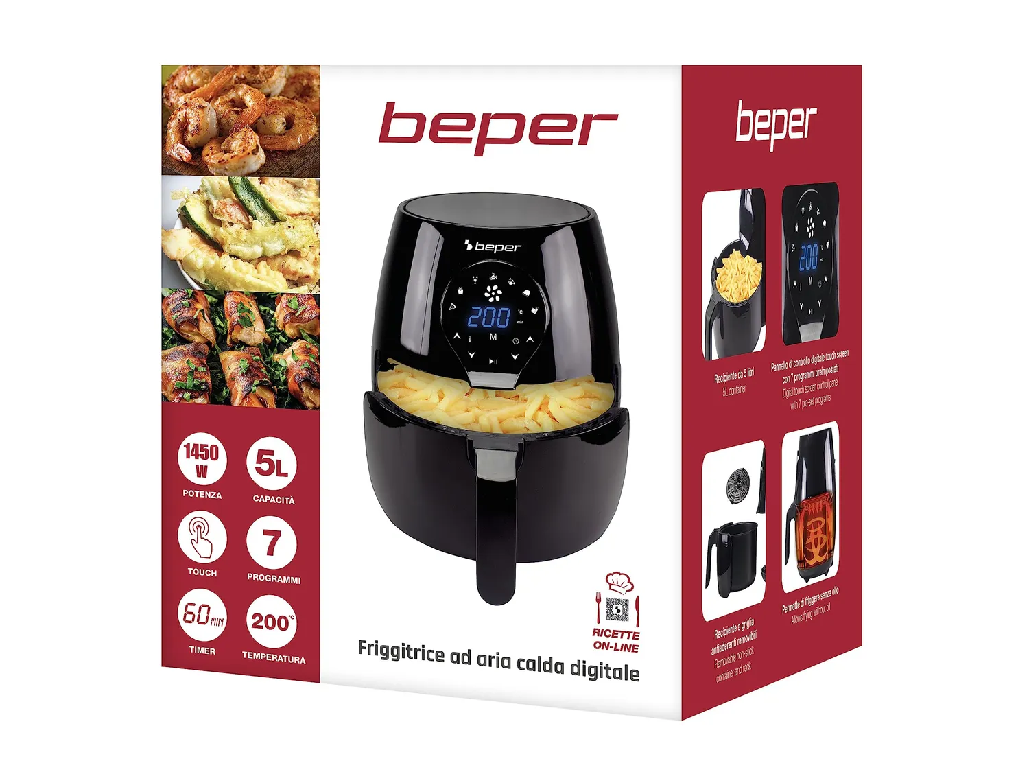Beper P101FRI050 friteuse sans huile noire 5 L tactile