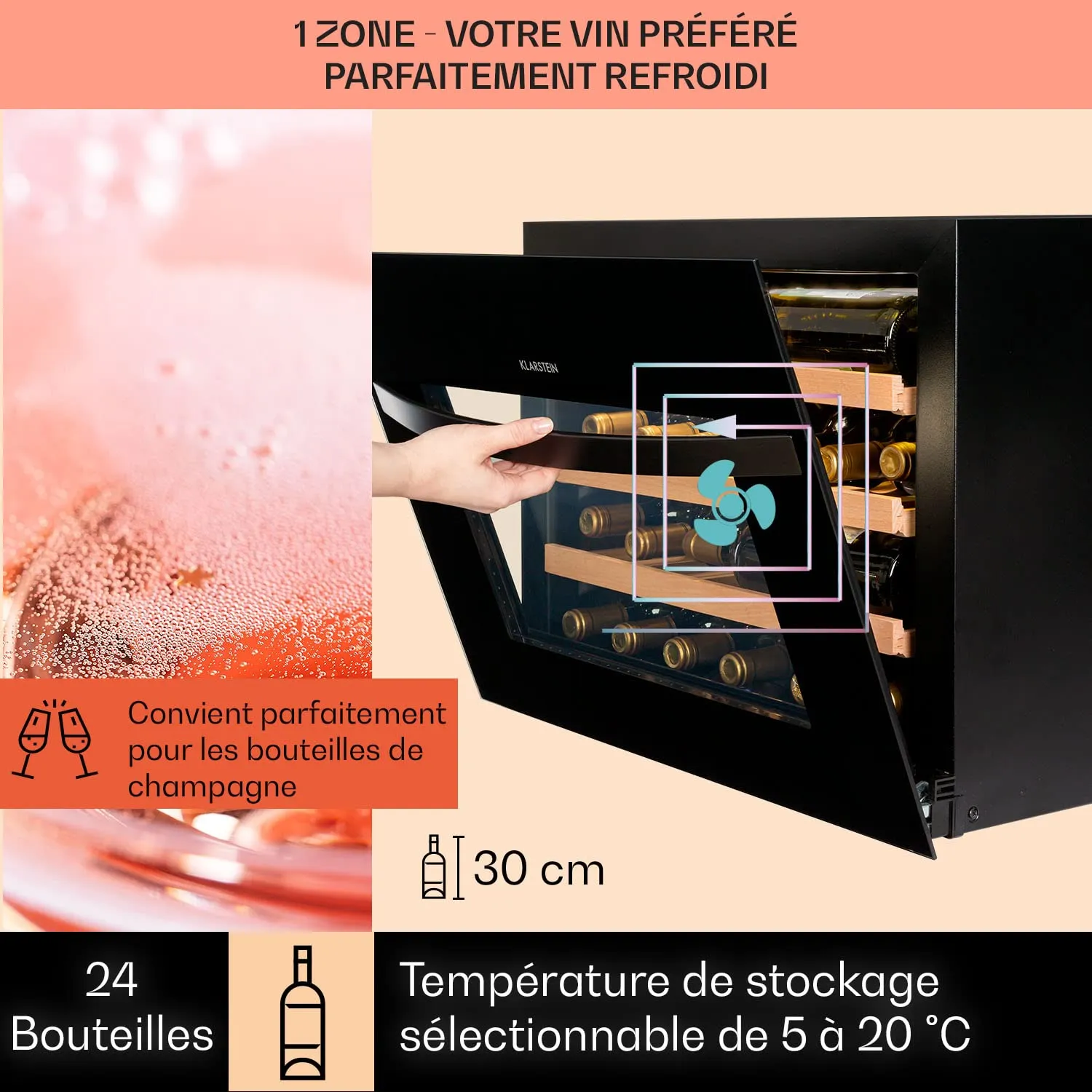 Klarstein Cave à Vin 51L 24 Bouteilles Noir