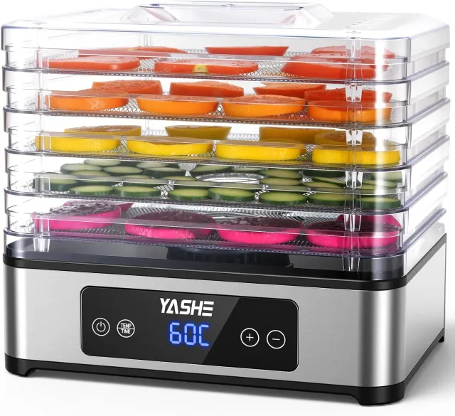 YASHE Déshydrateur Alimentaire 5 Plateaux Inox 400W Silencieux