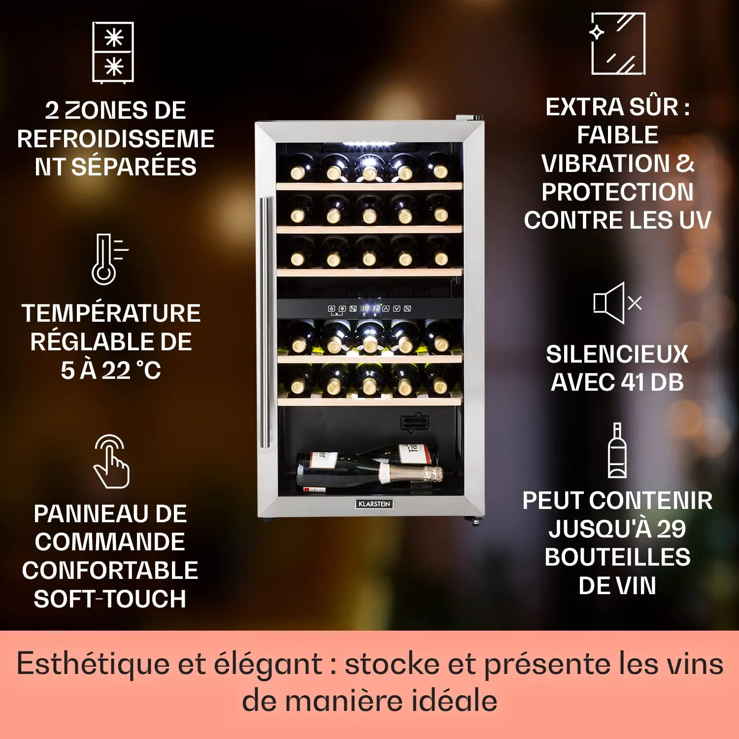 Klarstein Vinamour cave à vin 29 bouteilles noir