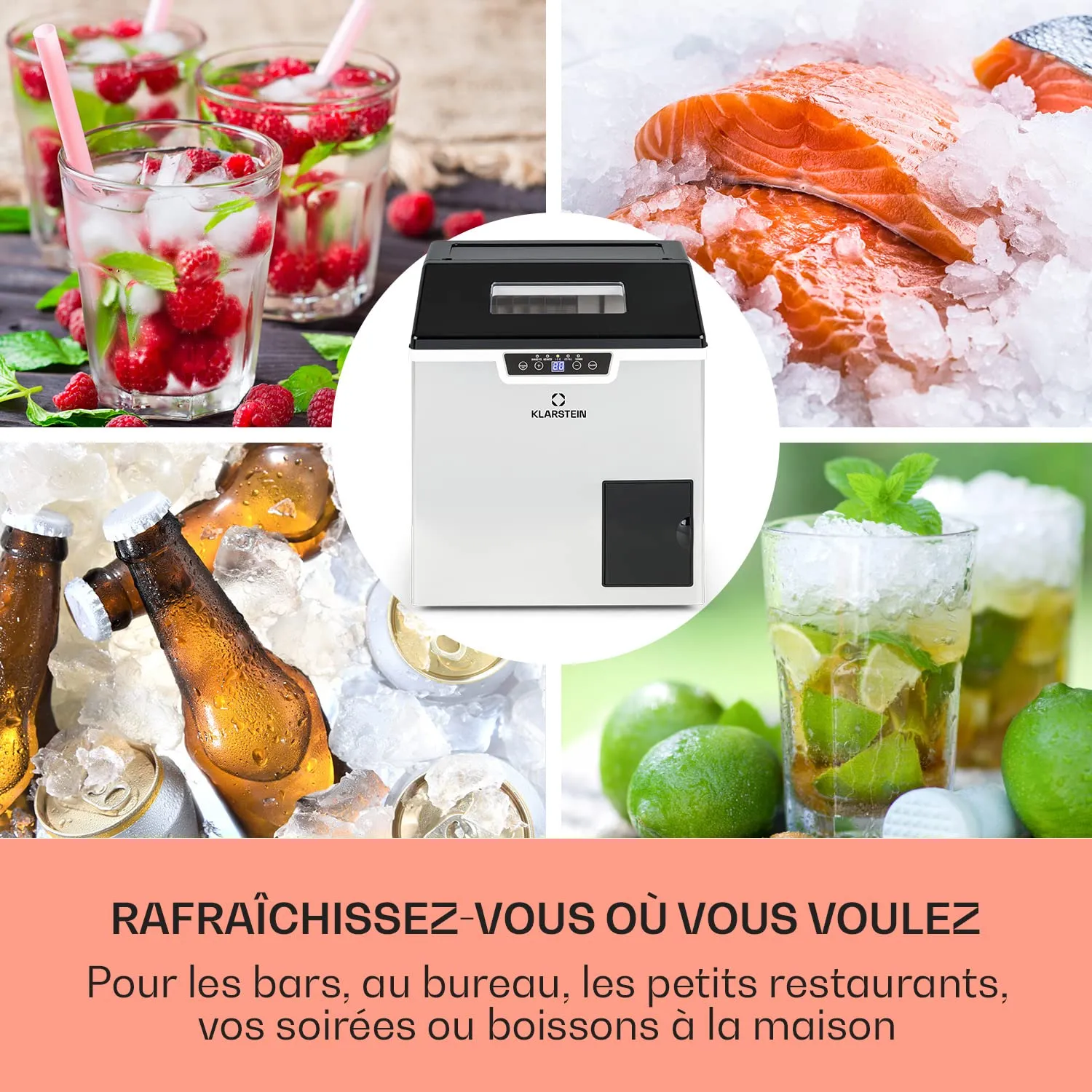 Klarstein machine à glaçons 20 kg 3 L balles et pilée