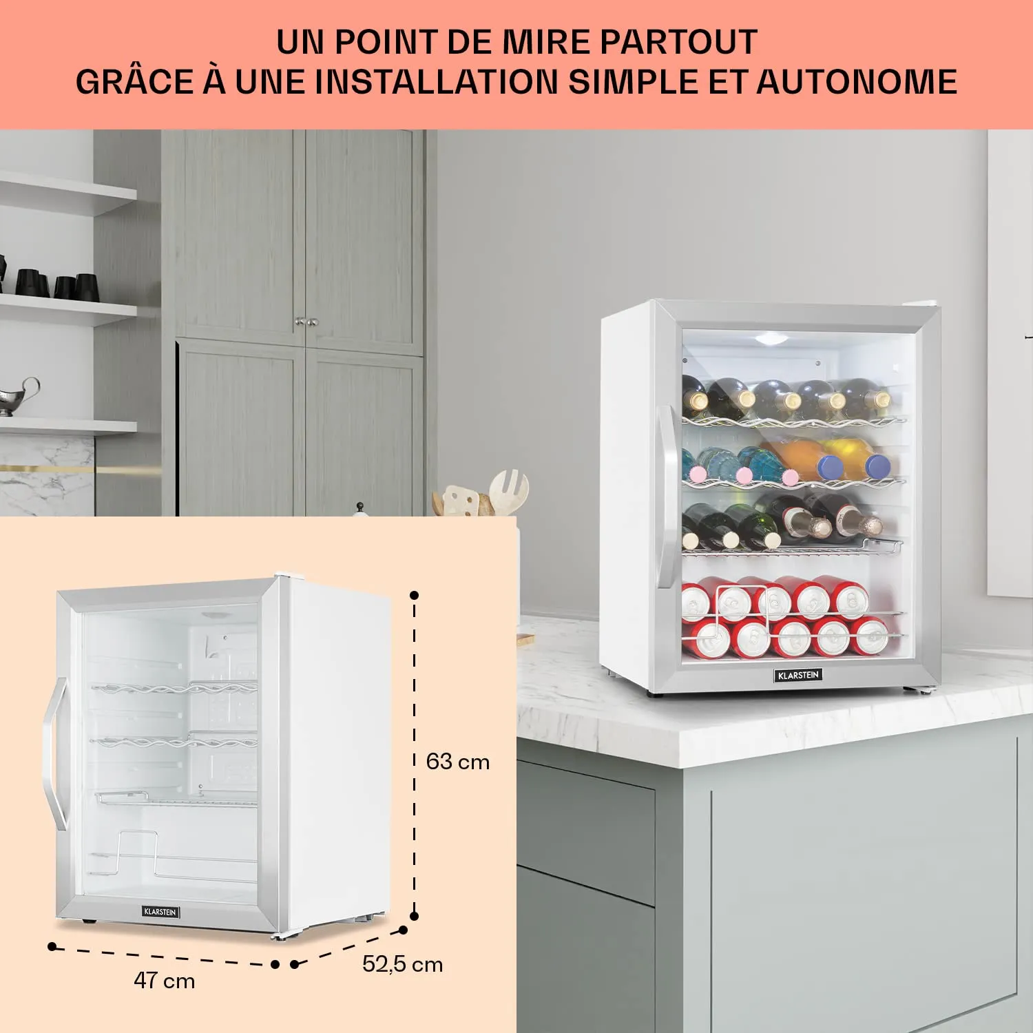 Klarstein Mini Frigo Bar 60L vitré inox