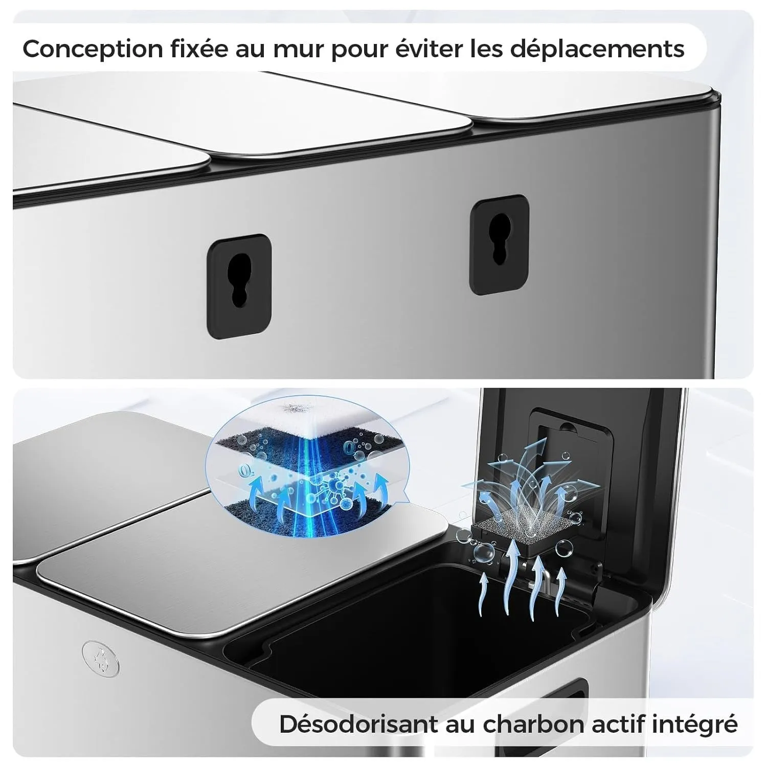YASHE Poubelle Tri 3x15L Inox 45L Fermeture Douce