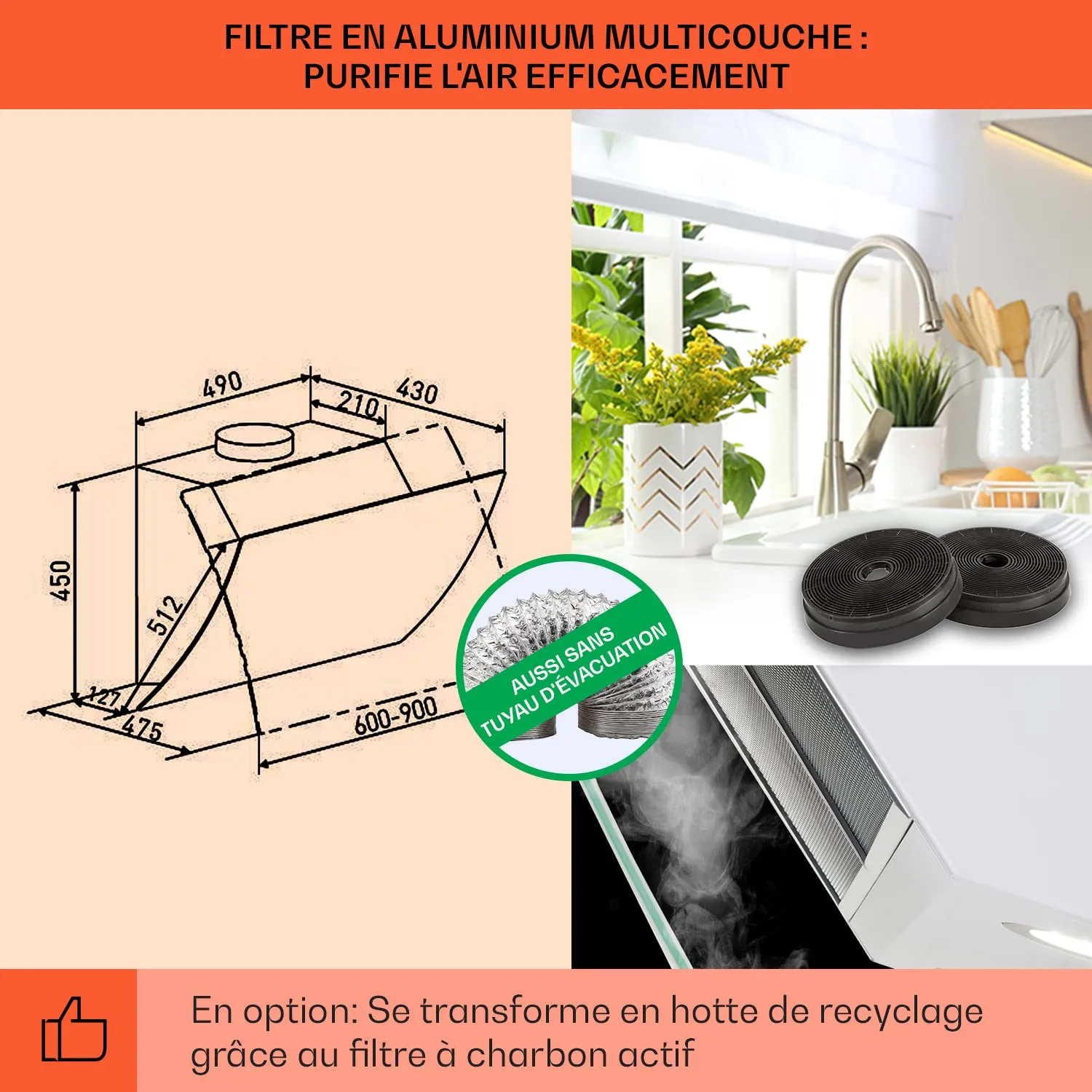 Klarstein Hotte Inclinée 60 cm Blanche 641 m³/h LED Tactile