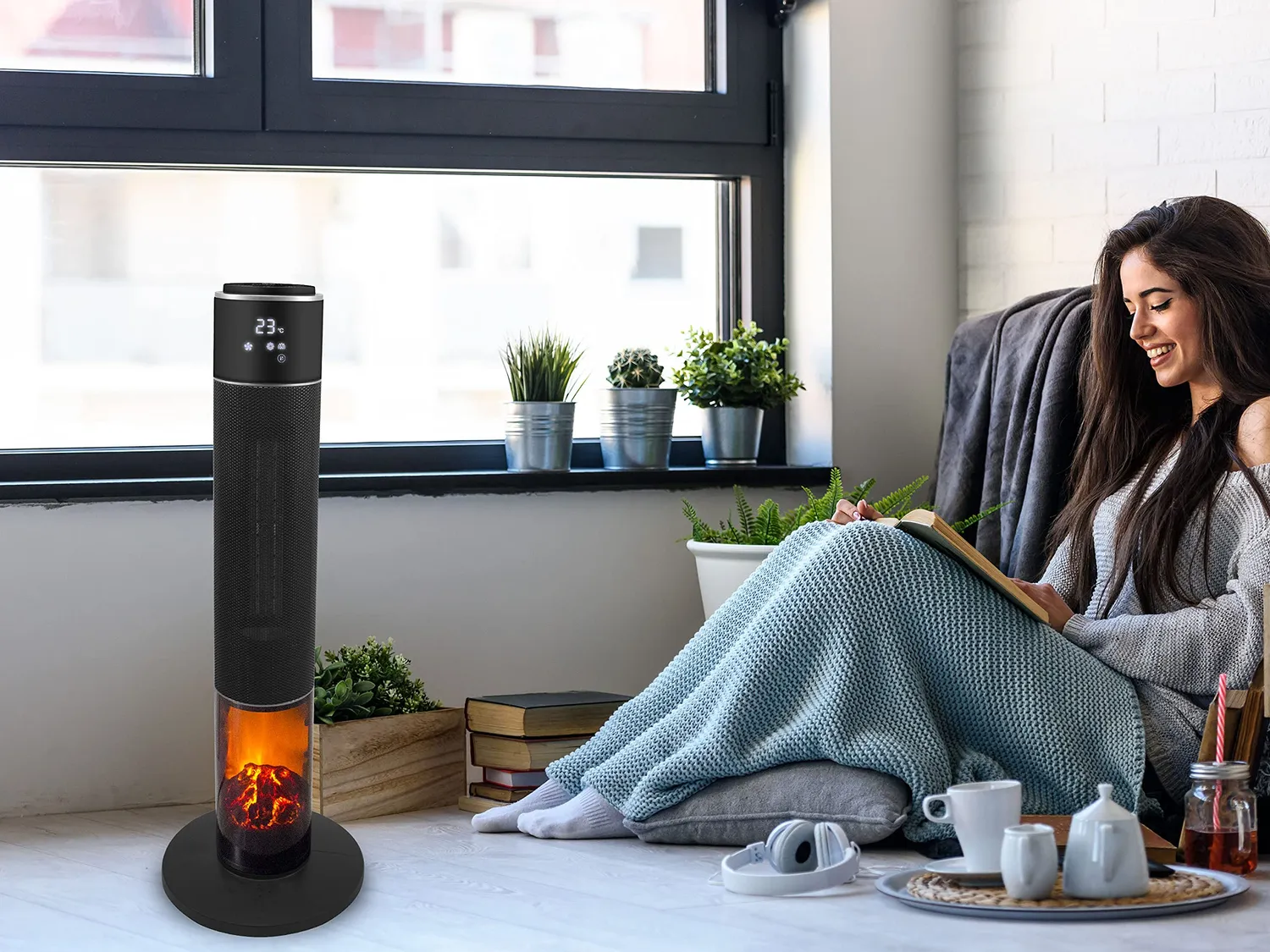 Beper P203TER001 chauffage céramique noir effet flamme oscillant