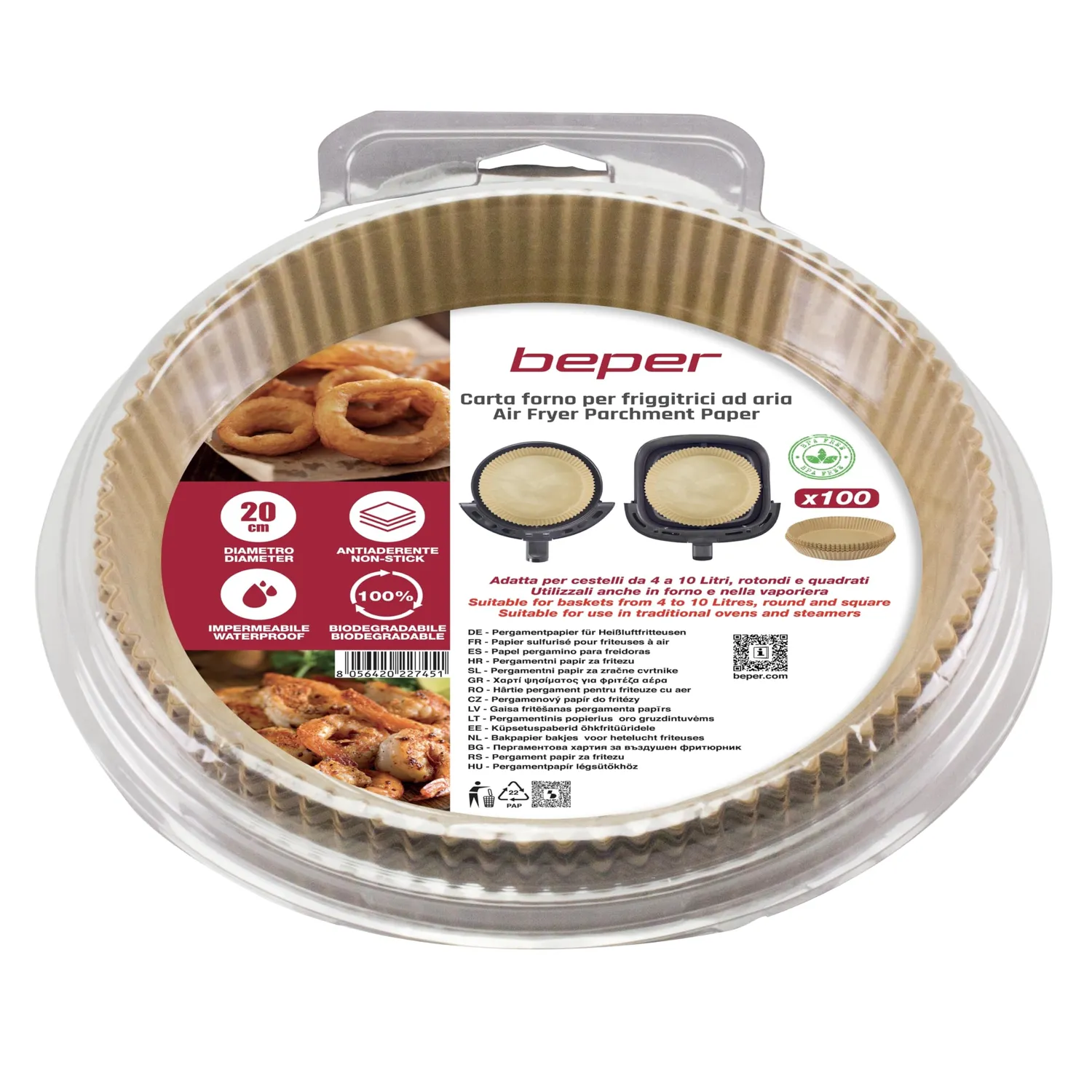 Beper C103ACC100 papier cuisson airfryer 100 feuilles 20 cm