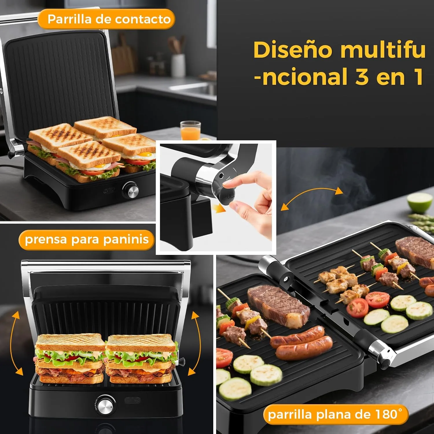 YASHE Grille-Panini 2000W 4 Tranches Plaques 28x25cm