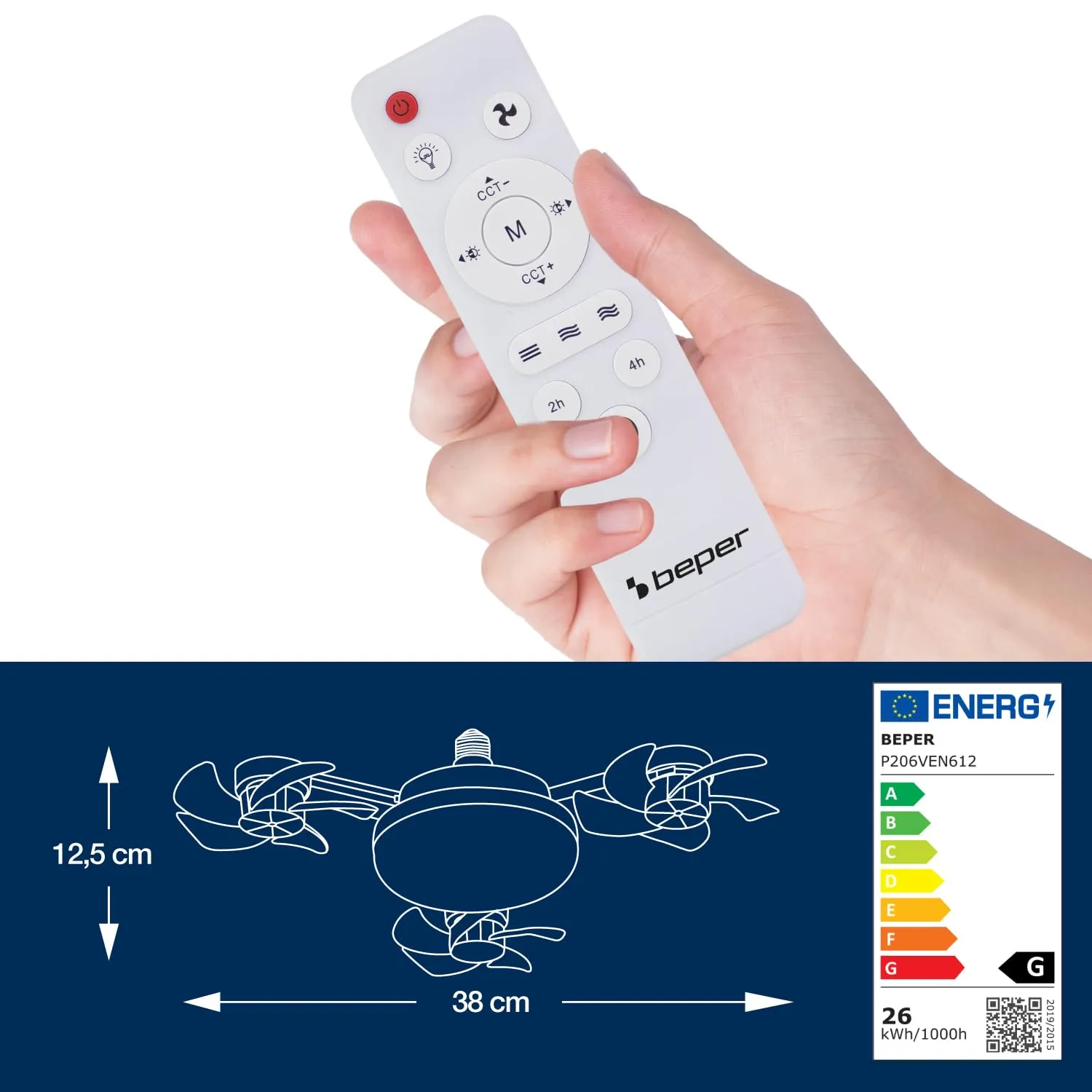 Beper P206VEN612 ventilateur plafond LED télécommande
