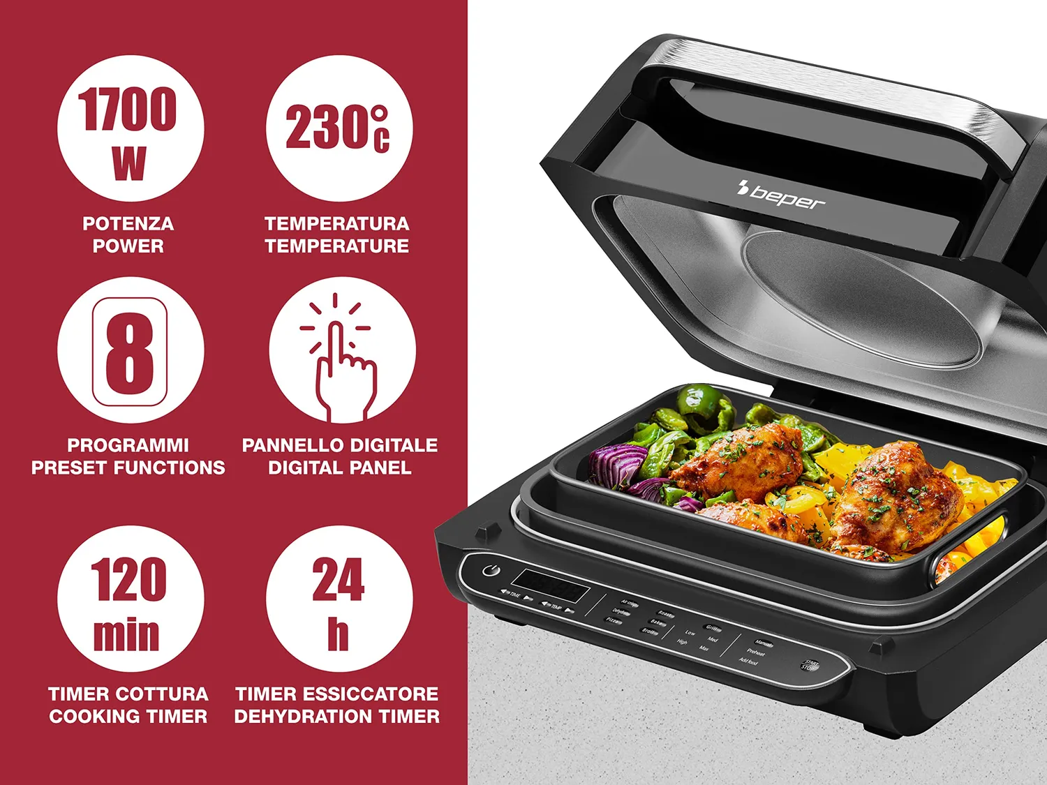 Beper Cucinotto P101FRI080 friteuse air chaud 8-en-1