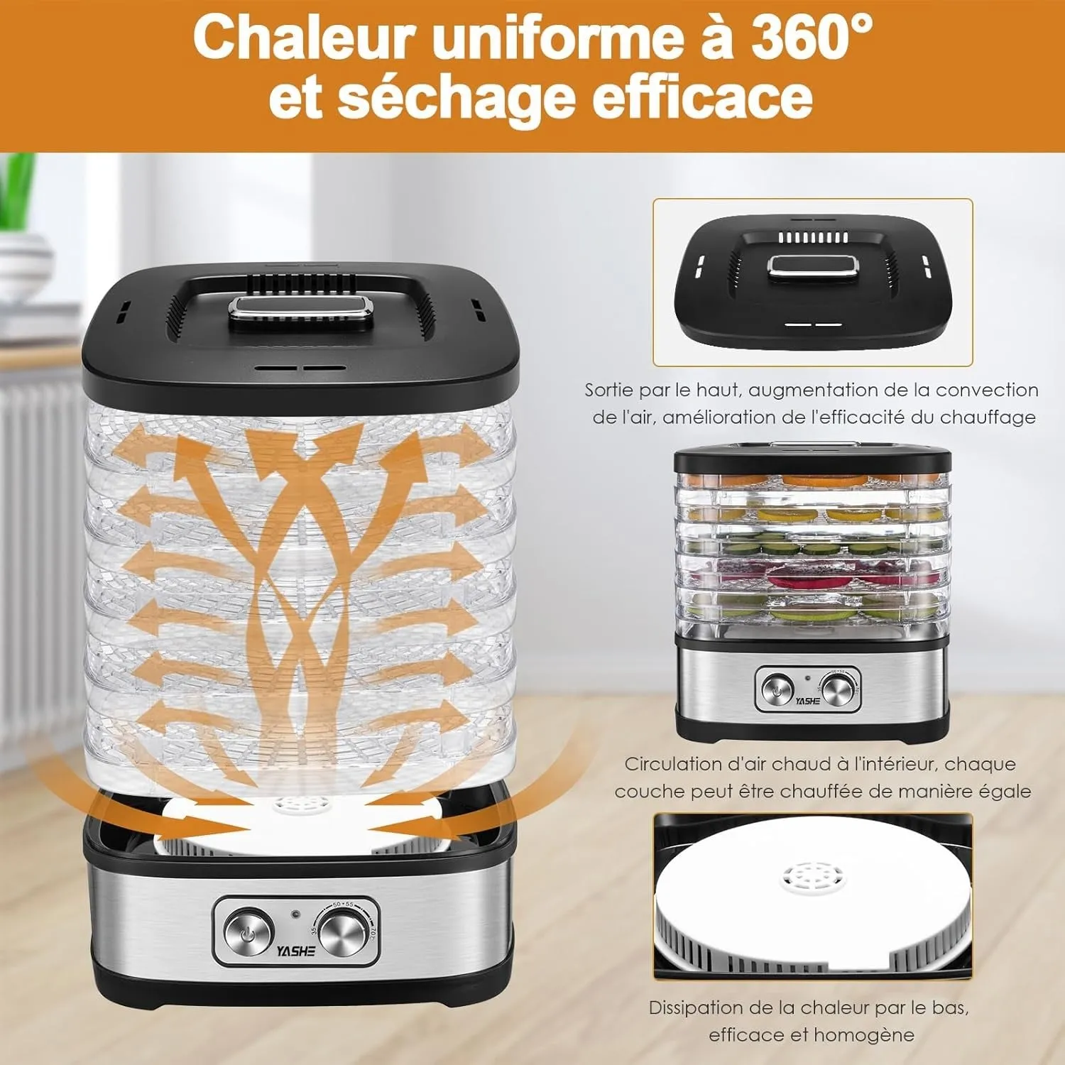 YASHE Déshydrateur Alimentaire 5 Plateaux 35-70°C