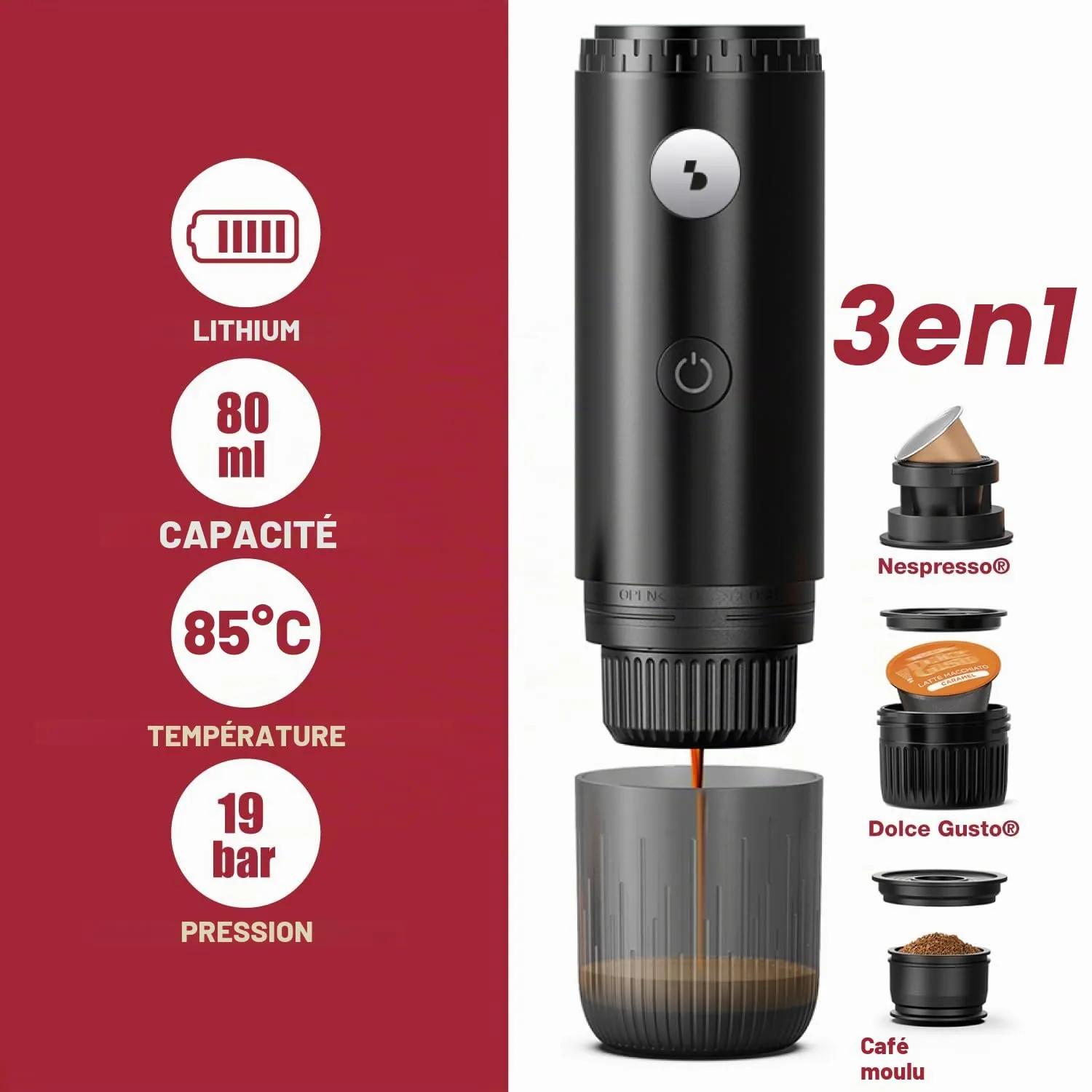 Beper P101CAF250 machine café portable 19 bars 3 en 1