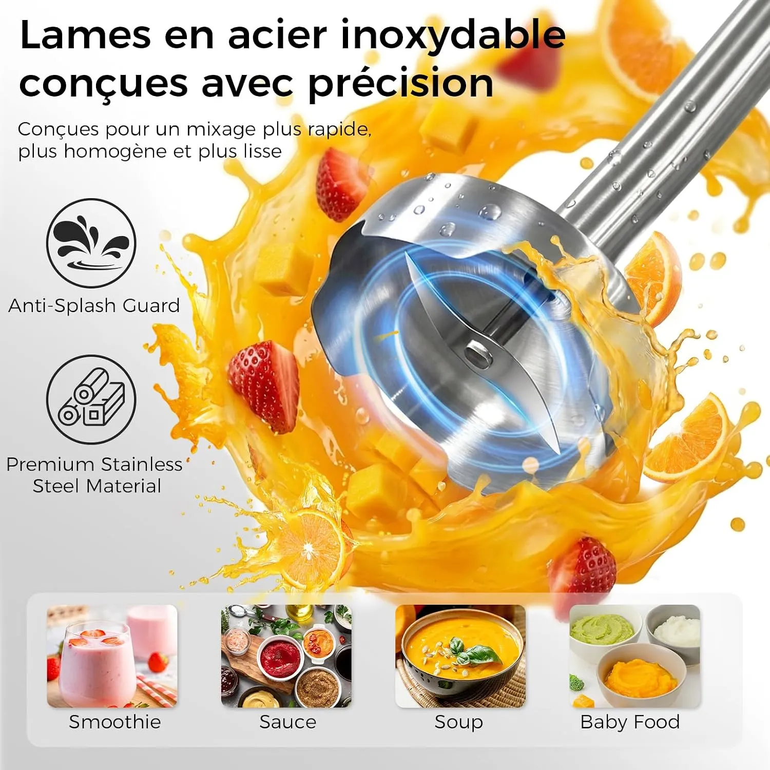 YASHE Mixeur Plongeant 5-en-1 1000W 6 vitesses