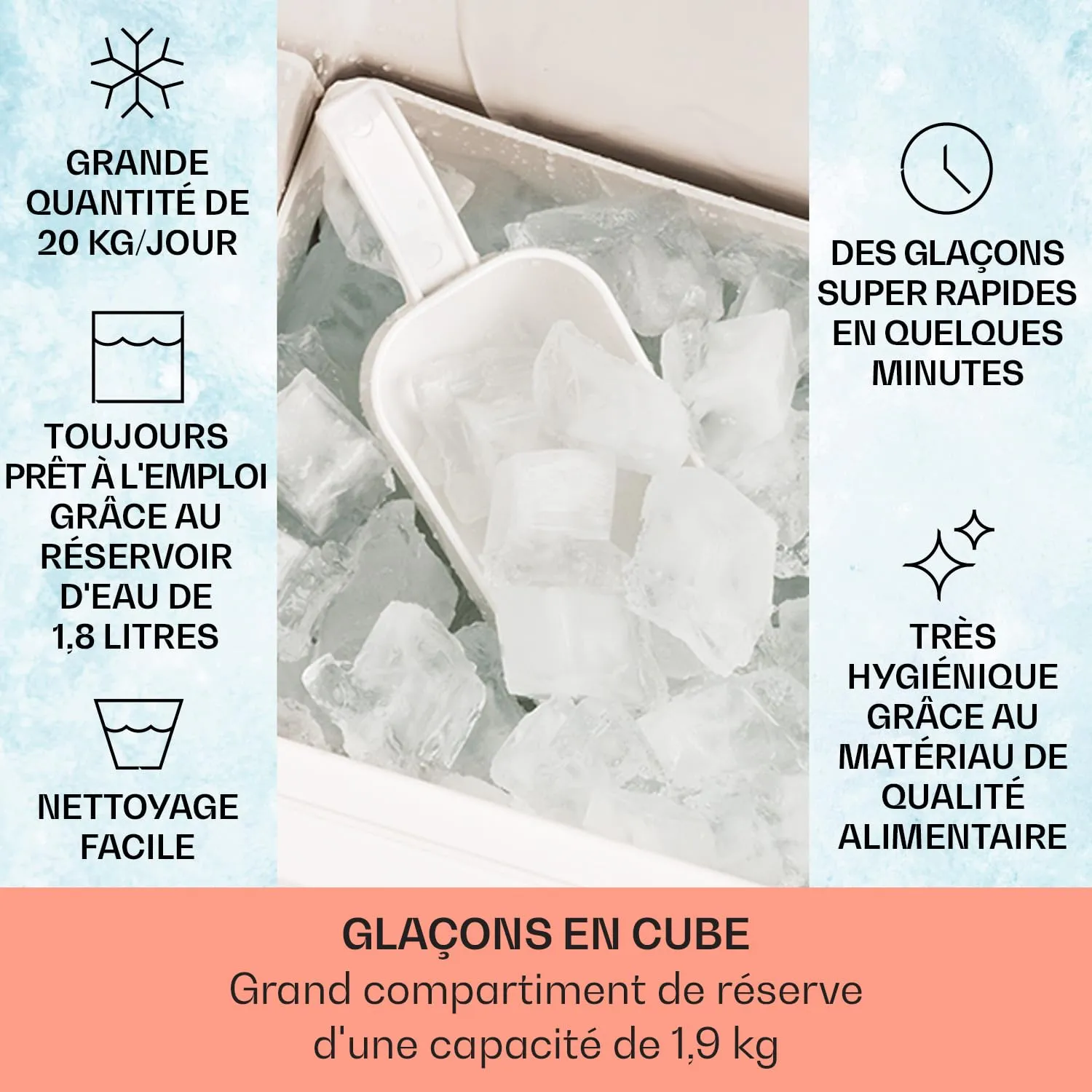 Klarstein machine à glaçons 20 kg 3 L balles et pilée