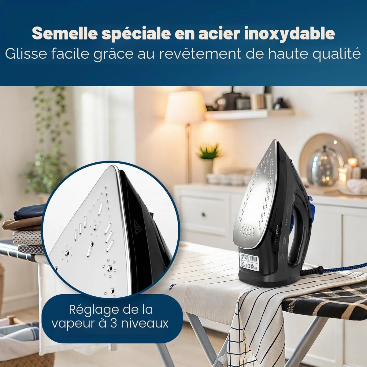 Clatronic DB 3703 fer à repasser vapeur noir bleu