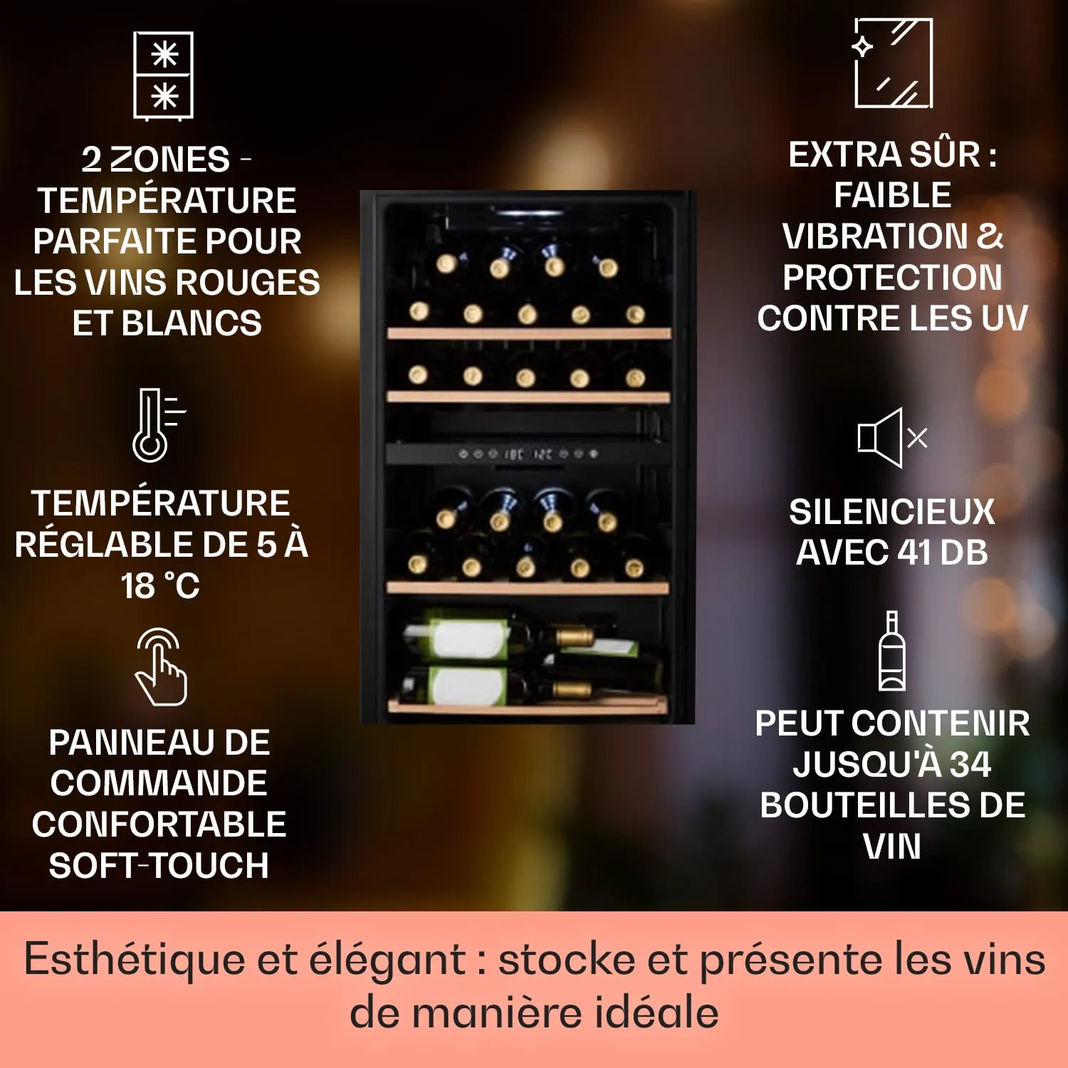 Klarstein Barossa cave à vin 34 bouteilles noir 80 L