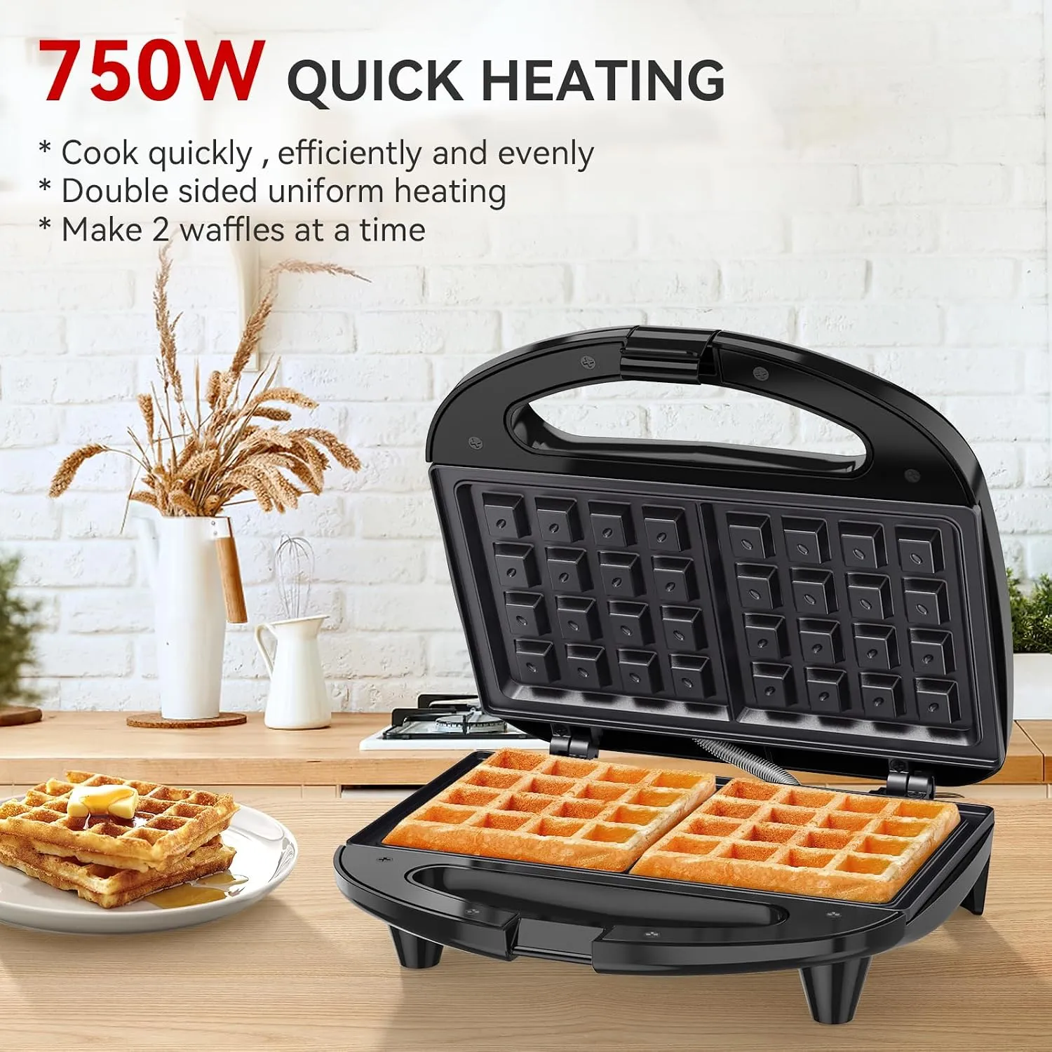 YASHE Snailar Gaufrier Belge 750W Antiadhésif