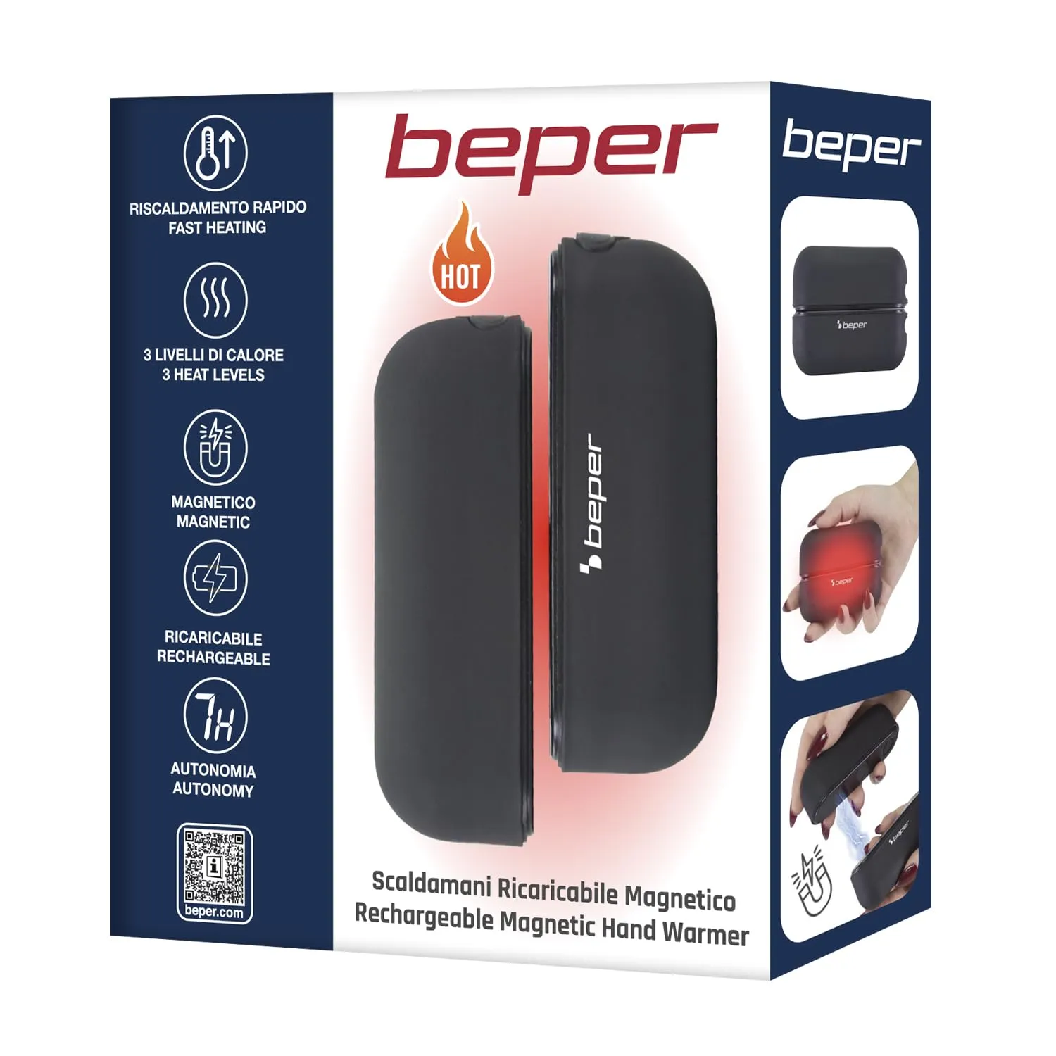 Beper P203TFO050 chauffe-mains rechargeable USB-C 2-en-1 3 niveaux