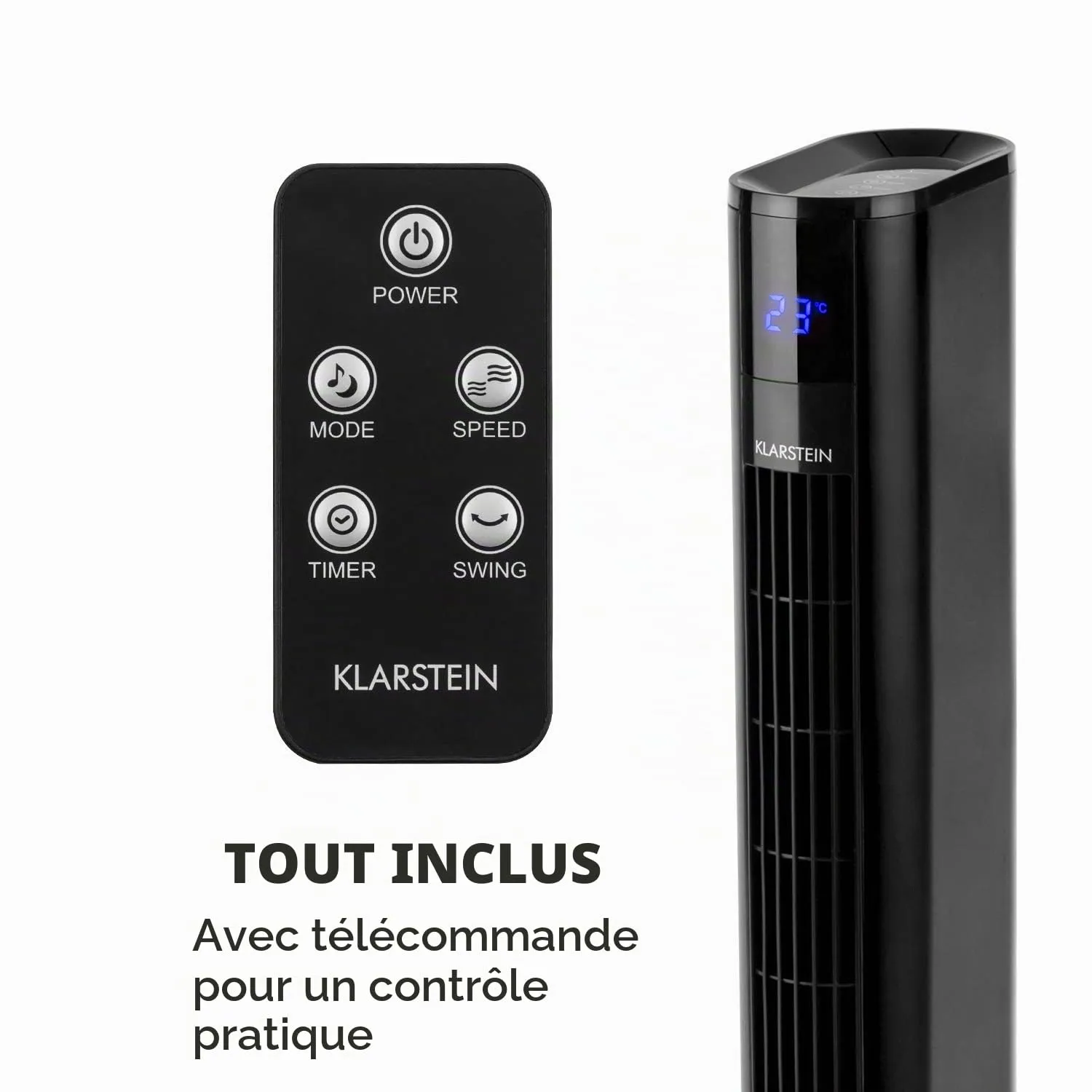 Klarstein ventilateur sur pied 50 W 3 vitesses télécommande