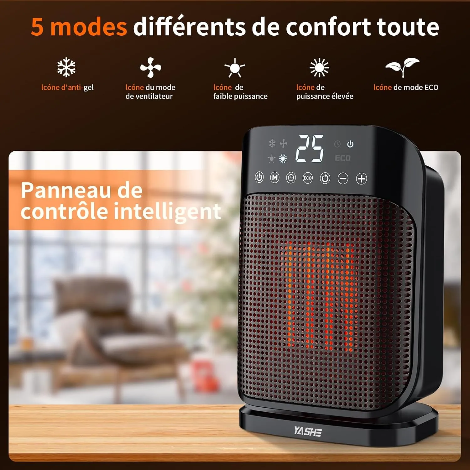 YASHE Chauffage Appoint 1800W Céramique Oscillant