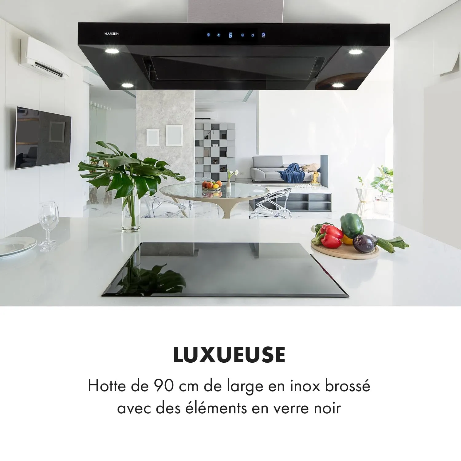 Klarstein Valeria hotte îlot 90 cm argent 642 m³/h LED
