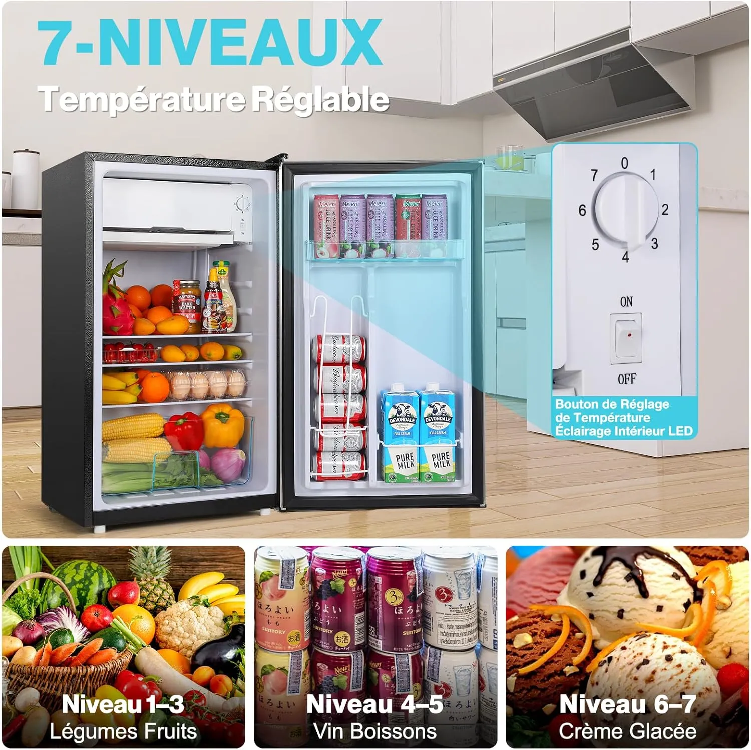 YASHE petit frigo 92 L avec congélateur silencieux 45 dB