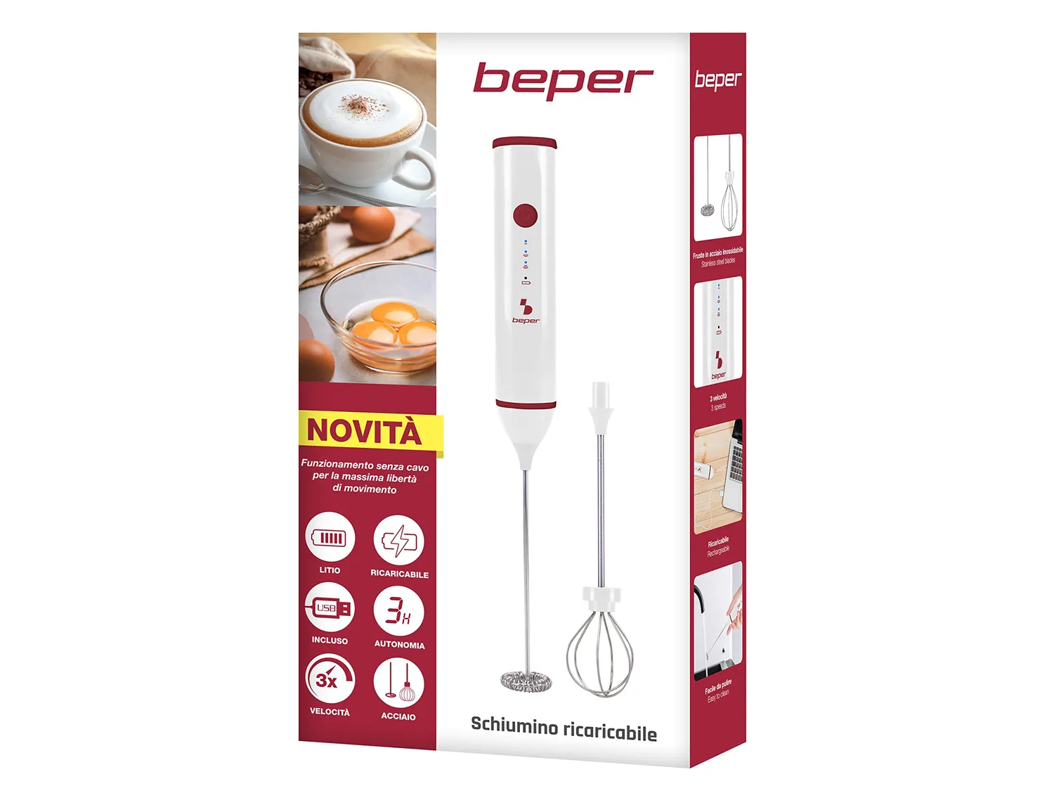 Beper P102SBA008 mousseur à lait électrique USB 3 vitesses