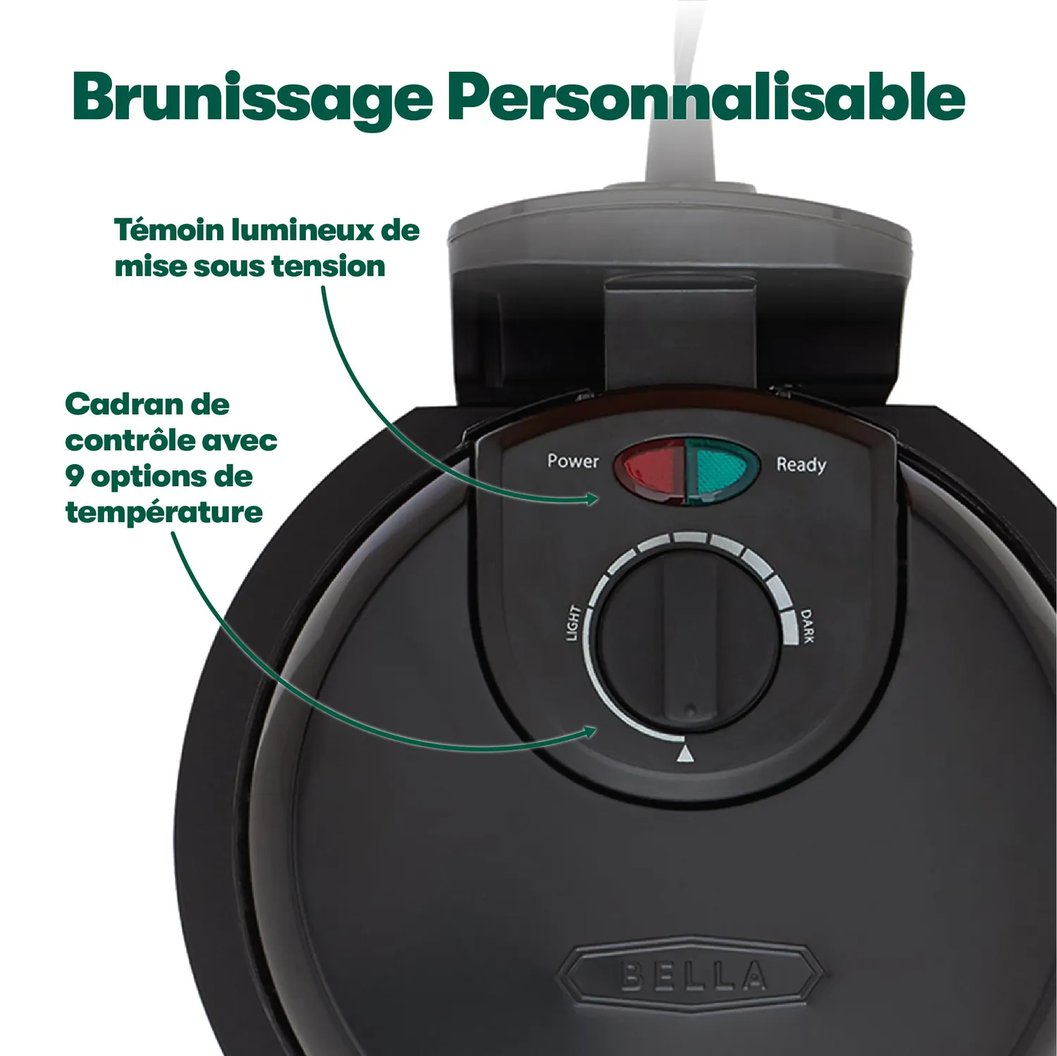 Bella gaufrier belge rotatif noir 9 niveaux brunissement
