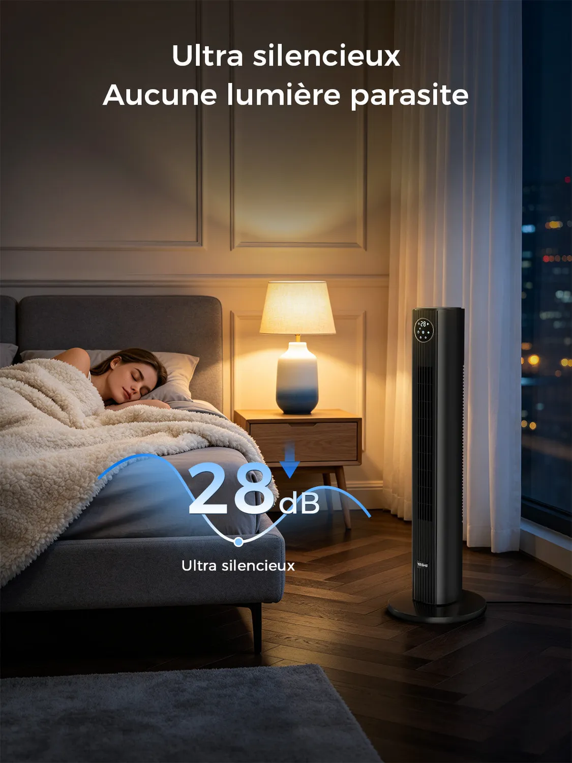 YASHE ventilateur tour oscillant 81cm noir télécommande