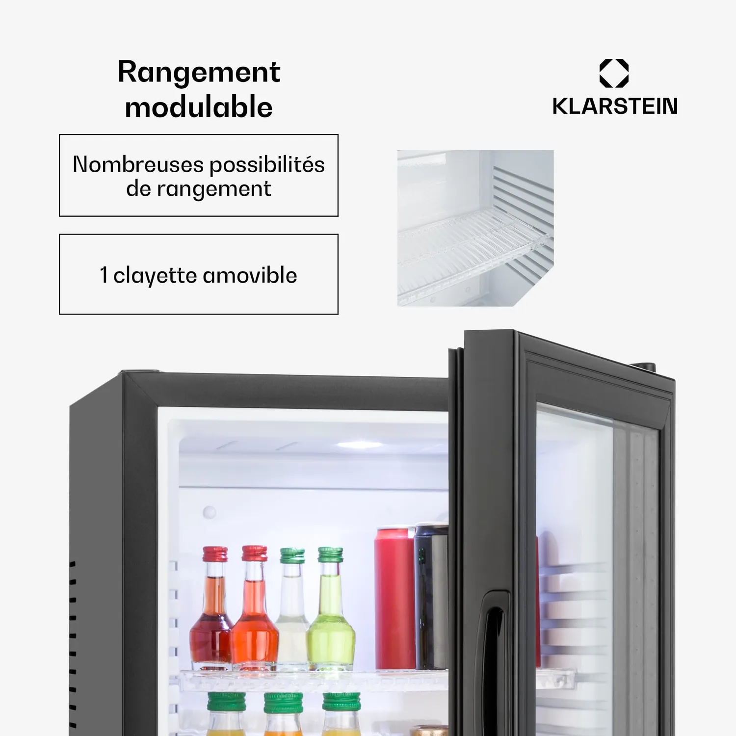 Klarstein Brooklyn Mini frigo 23L Noir Neo porte vitrée