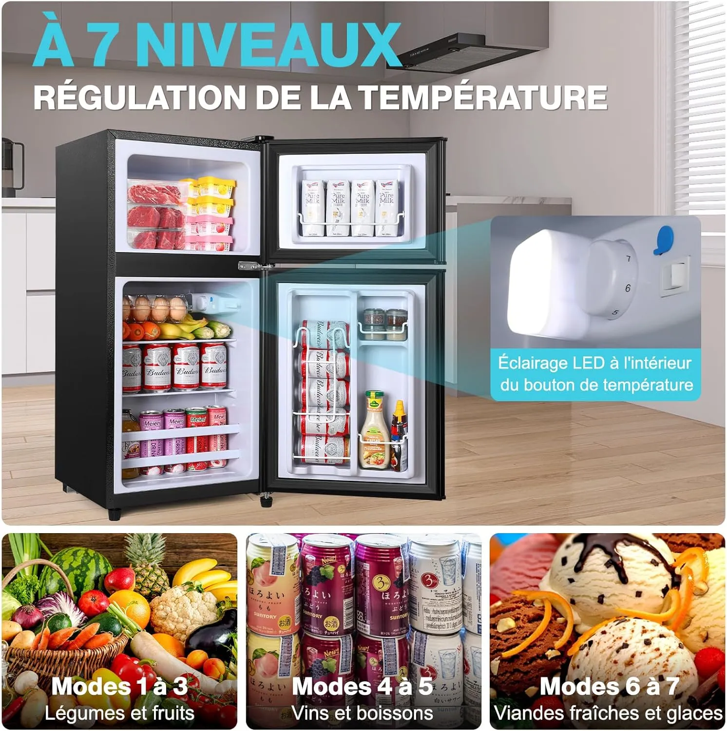 YASHE 86L mini réfrigérateur double porte noir