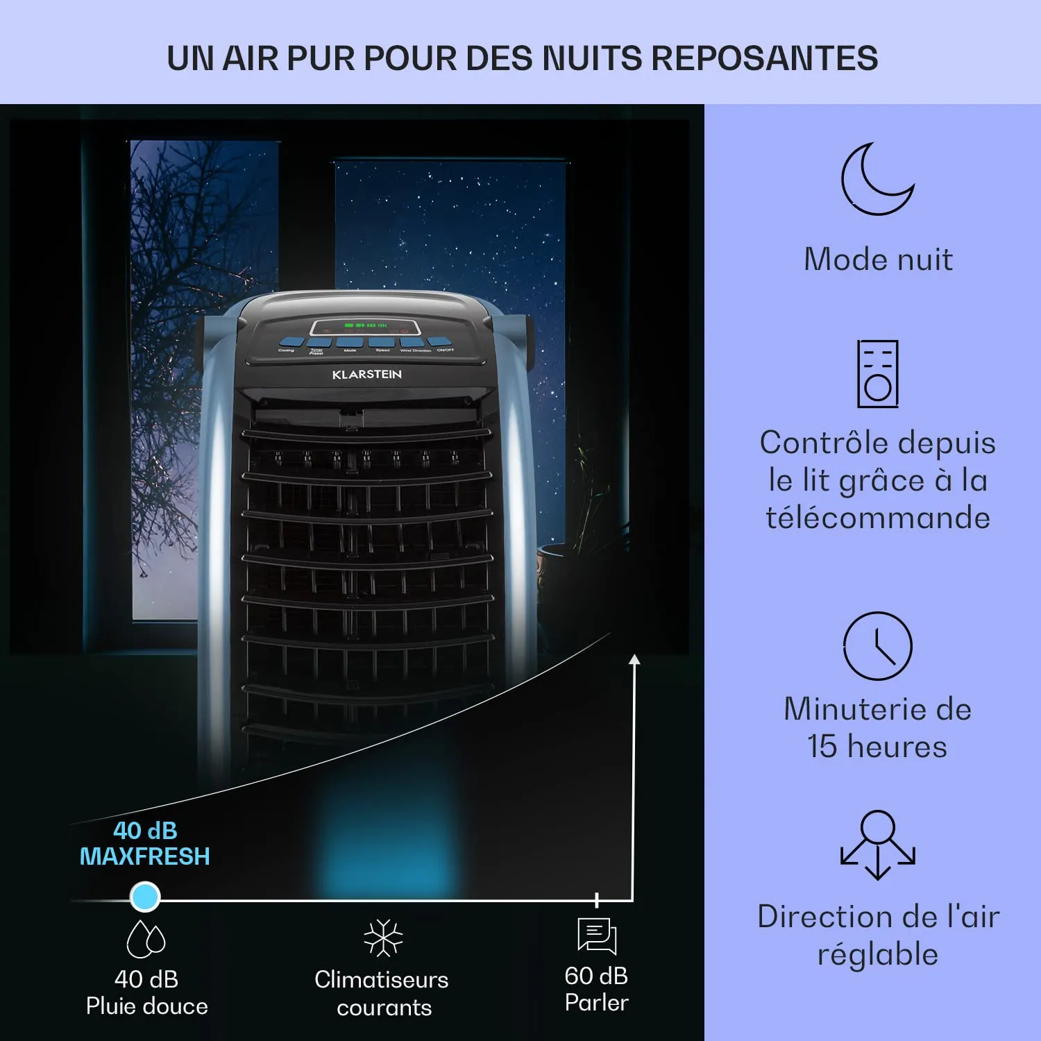 Klarstein Rafraichisseur Air 4 en 1 Climatiseur 6L Ioniseur