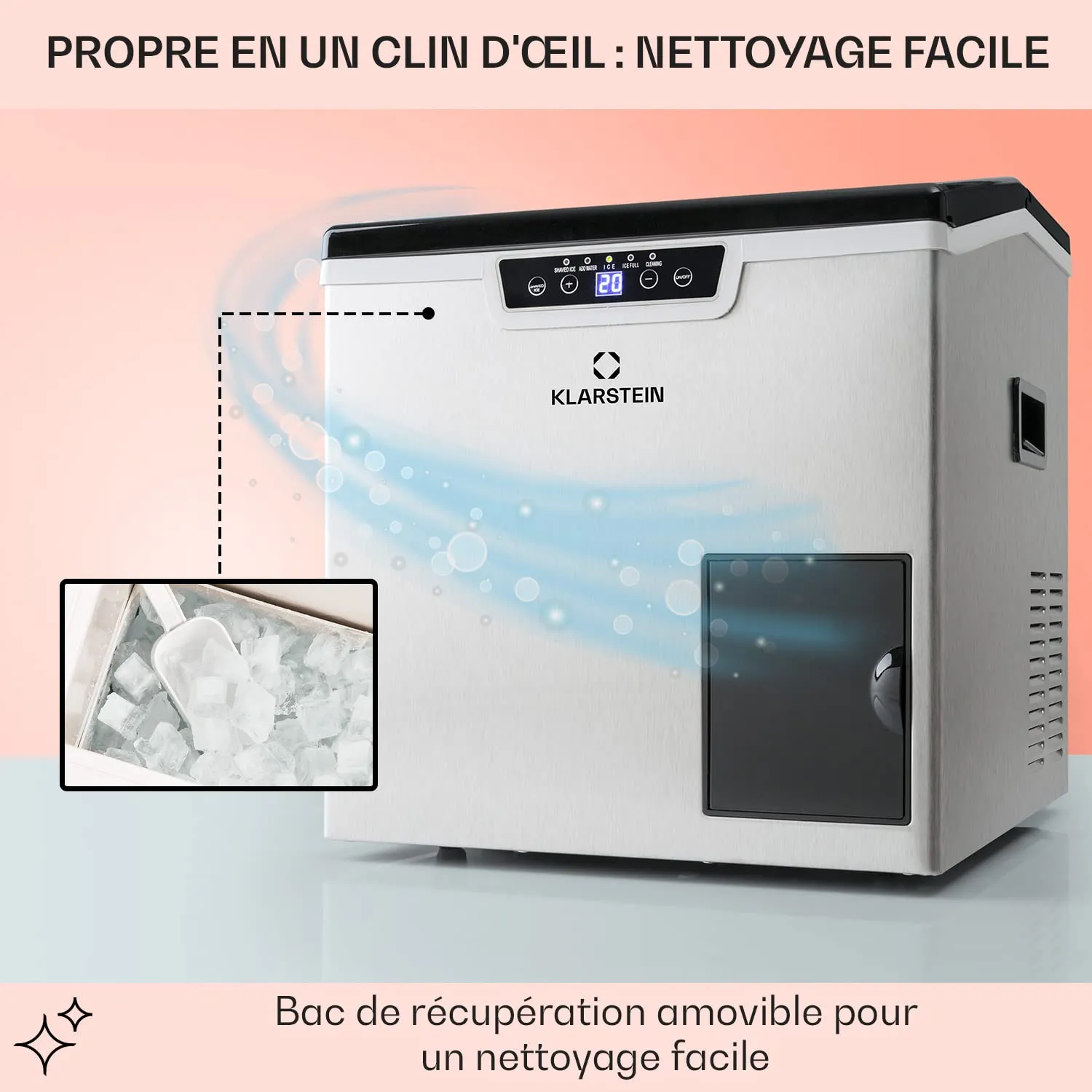 Klarstein machine à glaçons 20 kg 3 L balles et pilée