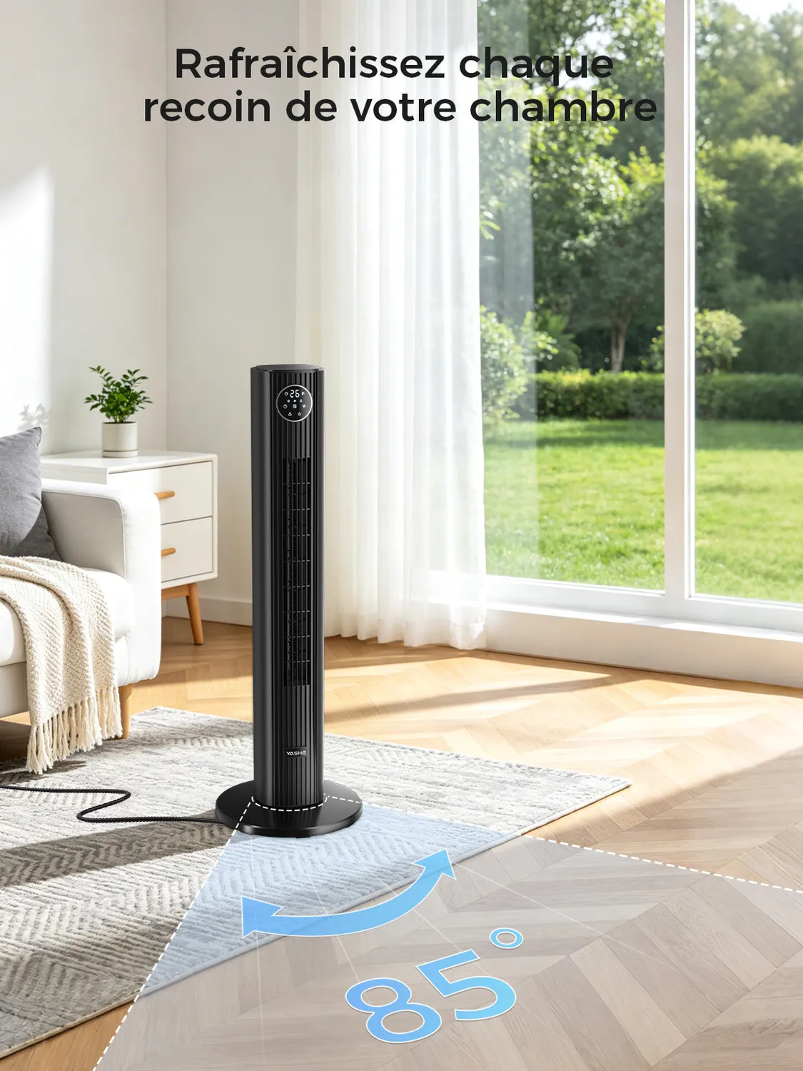 YASHE ventilateur tour oscillant 81cm noir télécommande