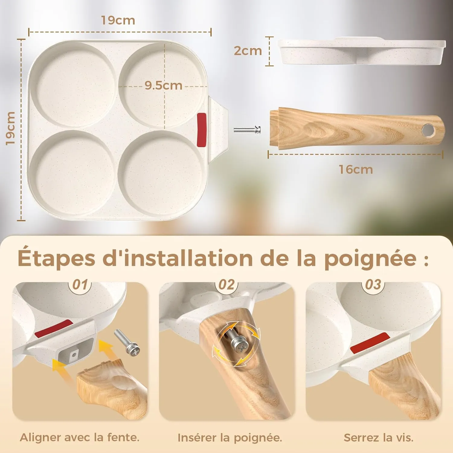 YASHE Poêle 4 Trous Antiadhésive Induction Œufs
