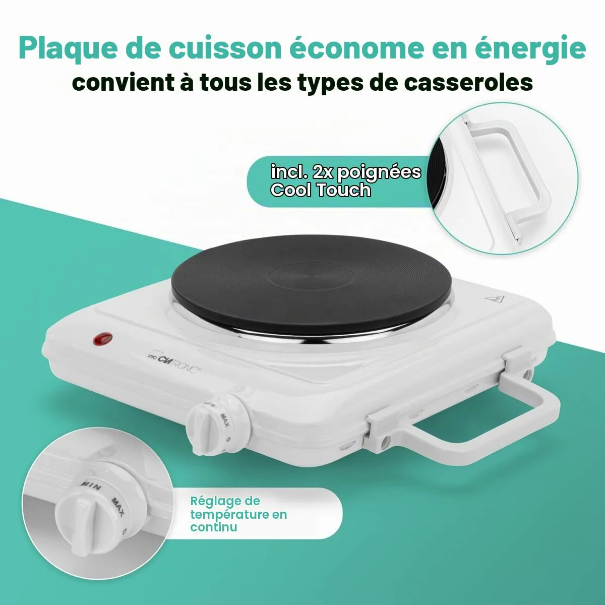 Clatronic DKP 3582 plaque chauffante blanche 1500W 18cm
