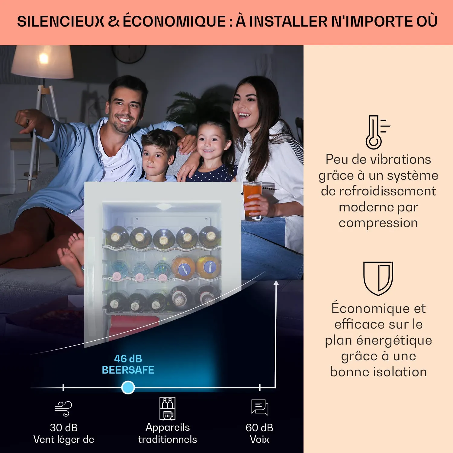 Klarstein Mini Frigo 60L porte vitrée blanc silencieux
