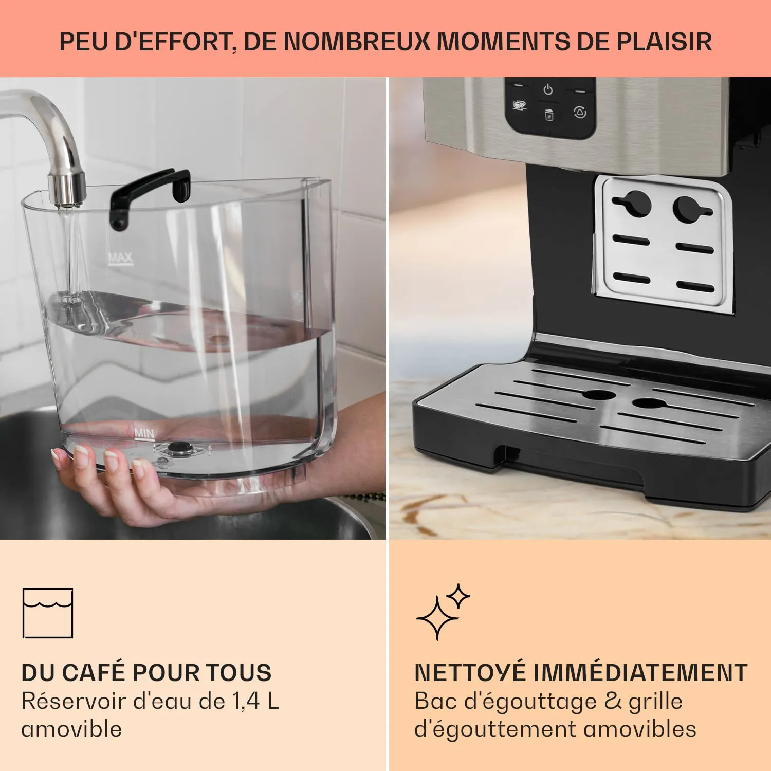 Klarstein BellaVita cafetière expresso 20 bars gris acier