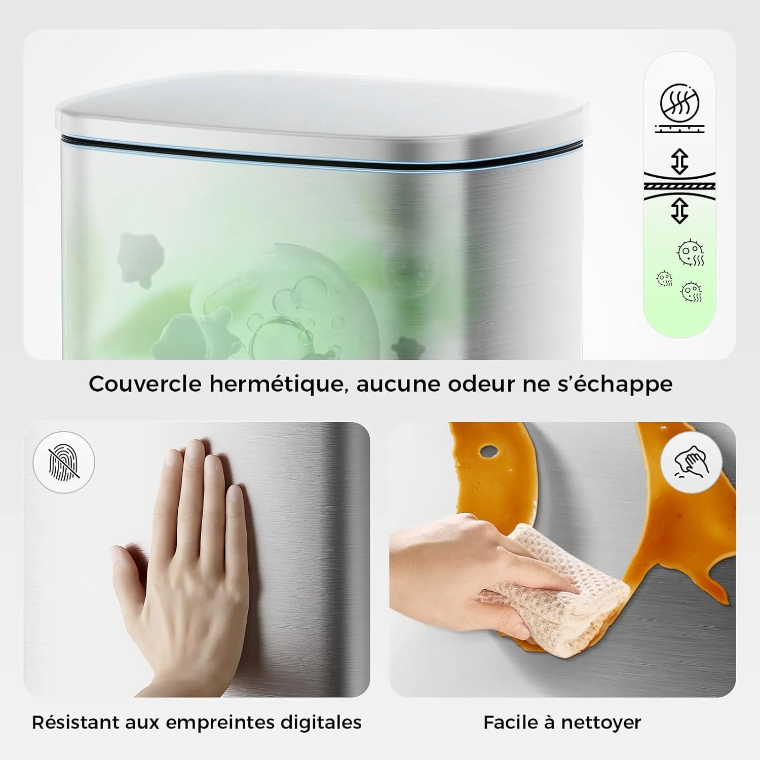 YASHE Poubelle Cuisine 50L Inox à Pédale +20 Sacs