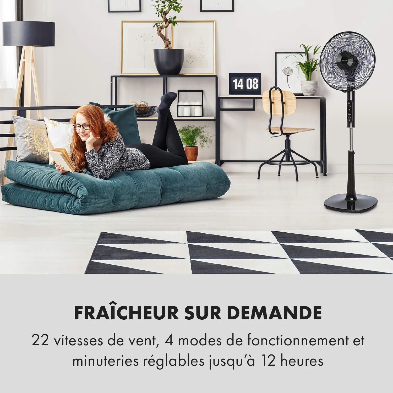 Klarstein Sommerwind ventilateur sur pied noir 41 cm silencieux