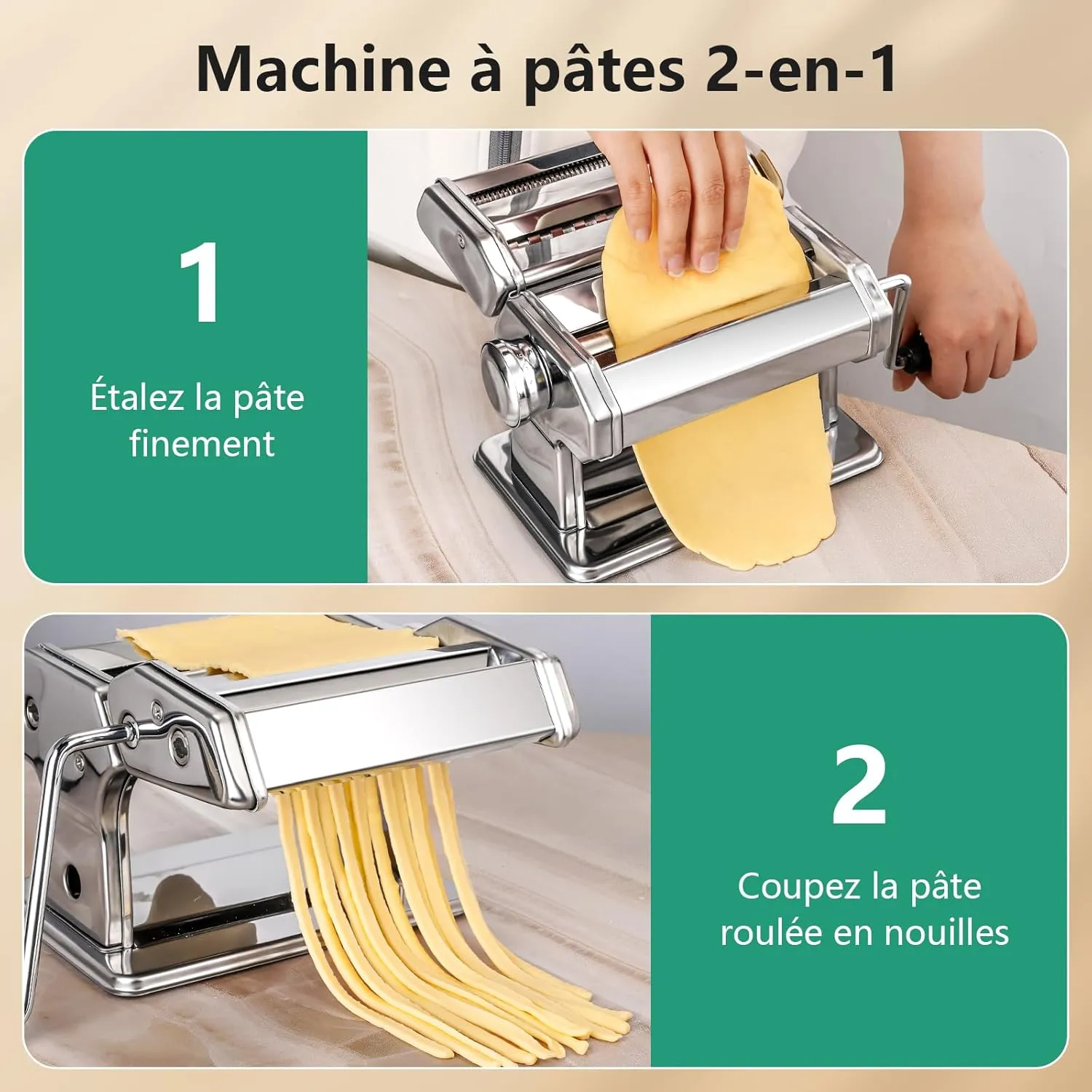 YASHE Machine à Pâtes Manuelle Inox 7 Épaisseurs Fettuccine