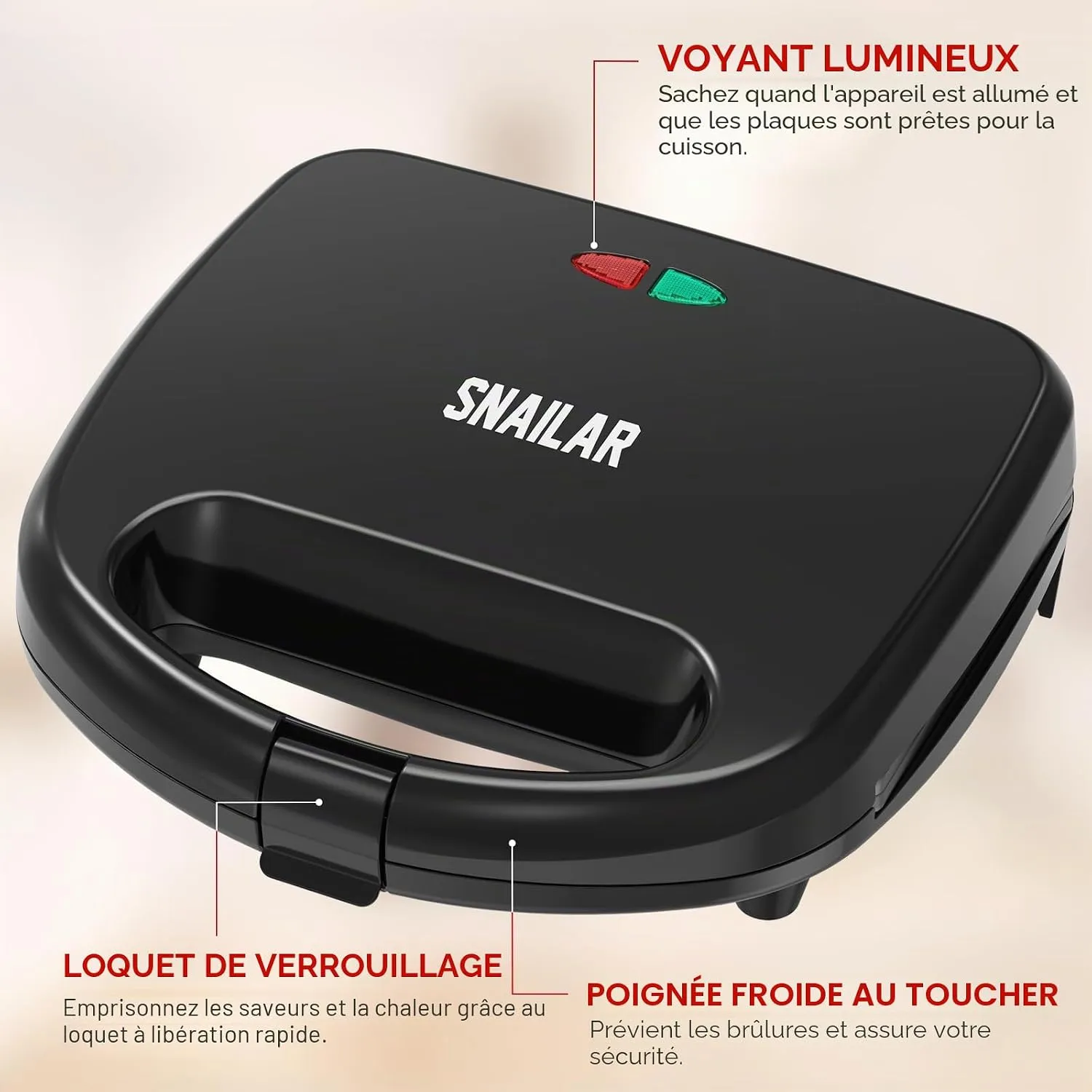 YASHE Snailar Gaufrier Belge 750W Antiadhésif
