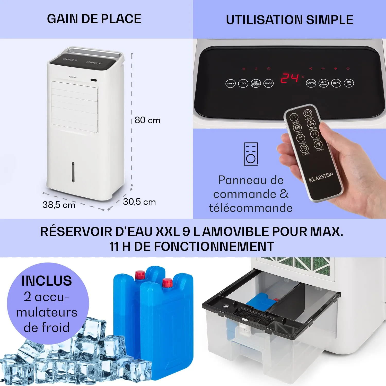 Klarstein rafraîchisseur d'air mobile 75W blanc 5-en-1 ioniseur