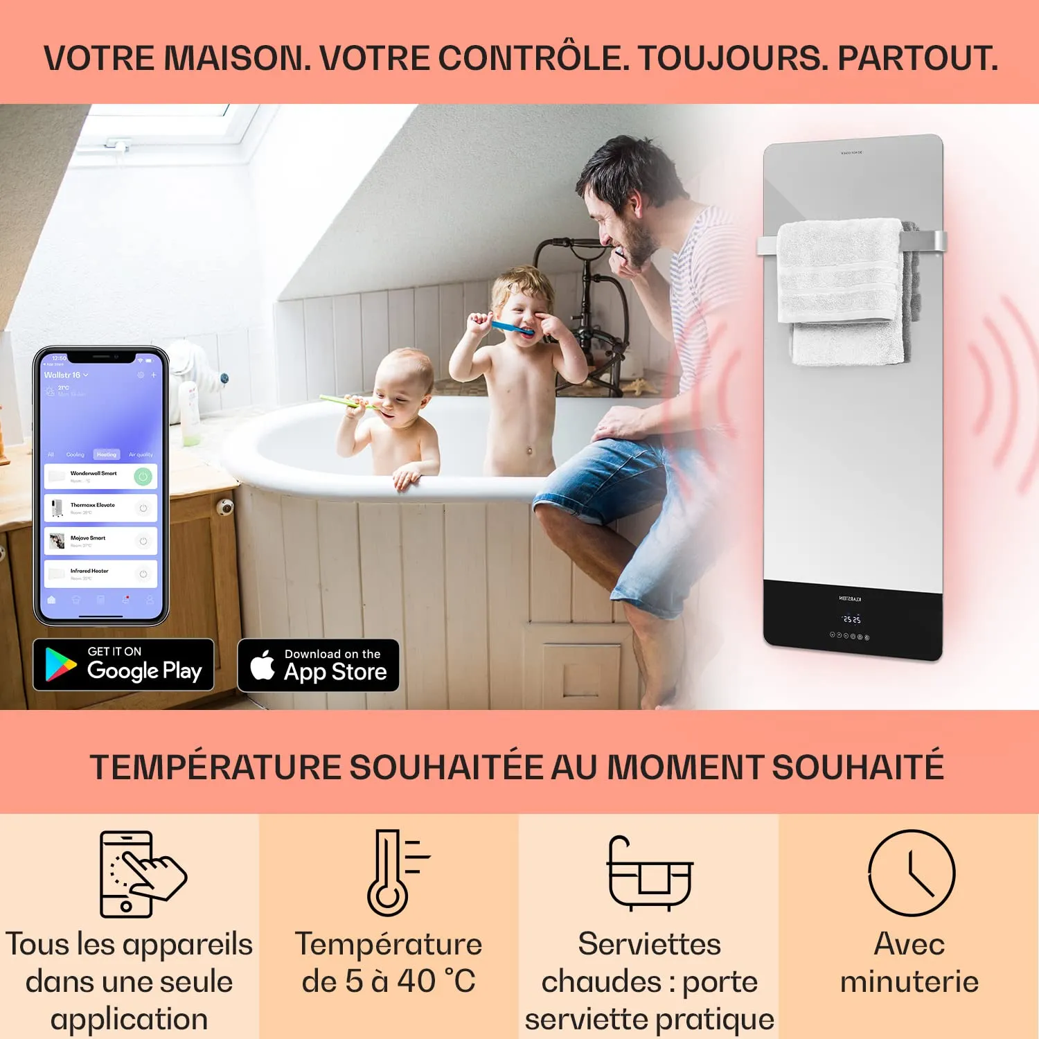 Klarstein Hot Spot Crystal Reflect Smart radiateur infrarouge 850W