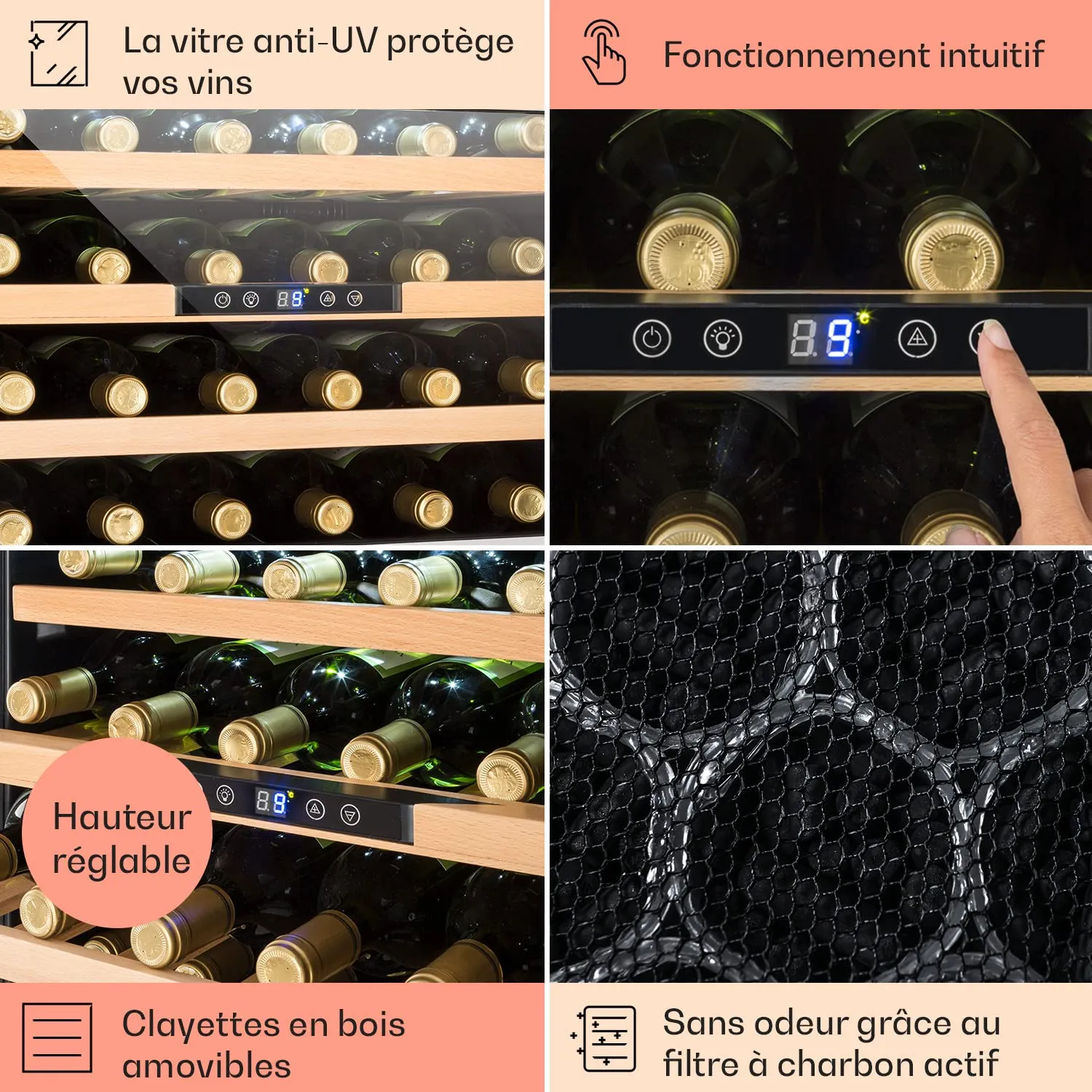 Klarstein cave à vin 24 bouteilles 57 L porte verre anti-UV
